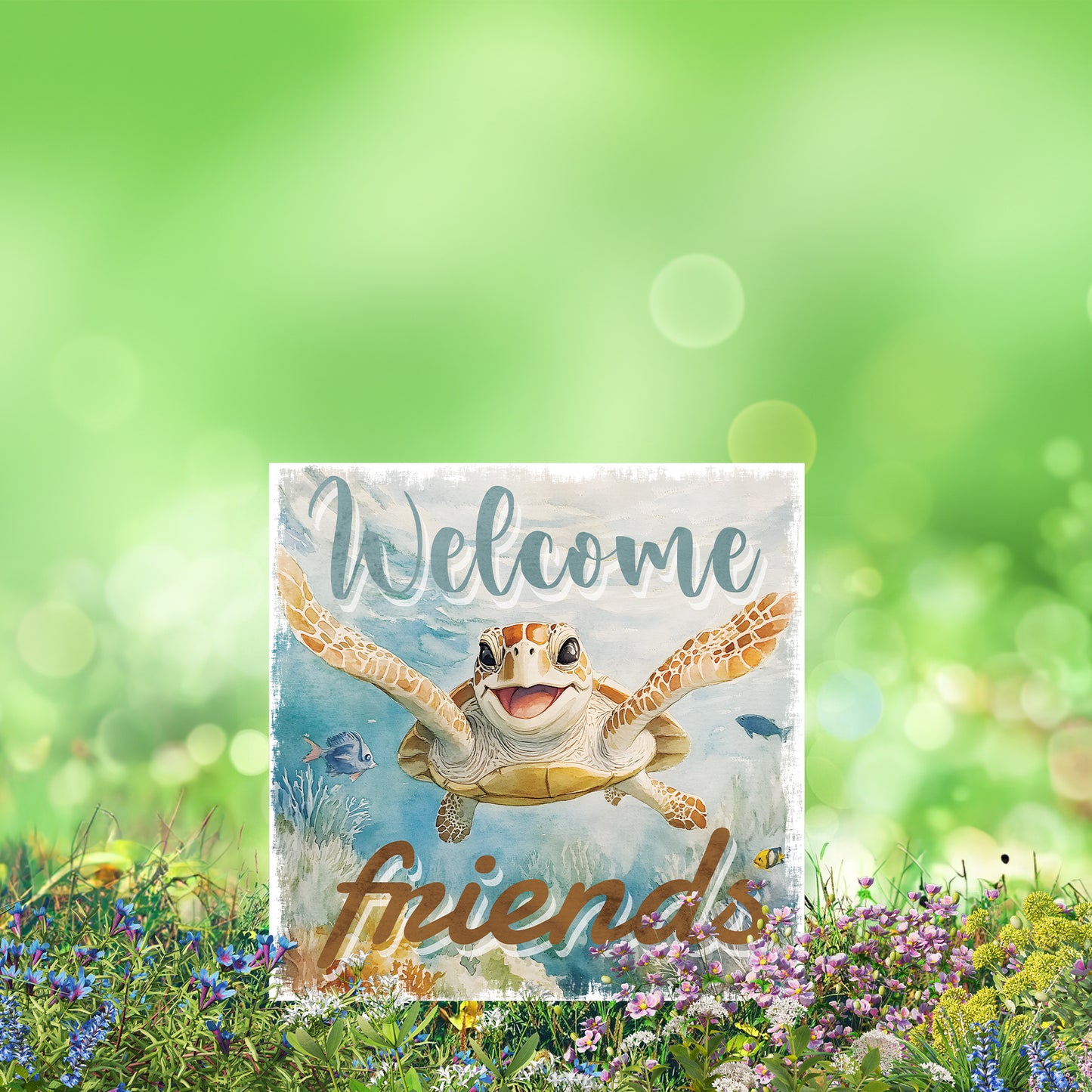 Ocean Turtle Garden Stake | UV Print | Coastal Welcome Sign for Garden Yard Decor | Beach Outdoor Decoration | 2 Sizes