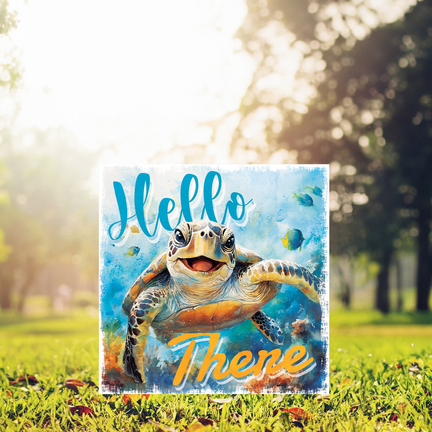 Ocean Turtle Garden Stake | UV Print | Coastal Welcome Sign for Garden Yard Decor | Beach Outdoor Decoration | 2 Sizes