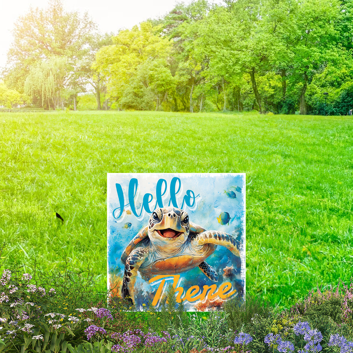 Ocean Turtle Garden Stake | UV Print | Coastal Welcome Sign for Garden Yard Decor | Beach Outdoor Decoration | 2 Sizes