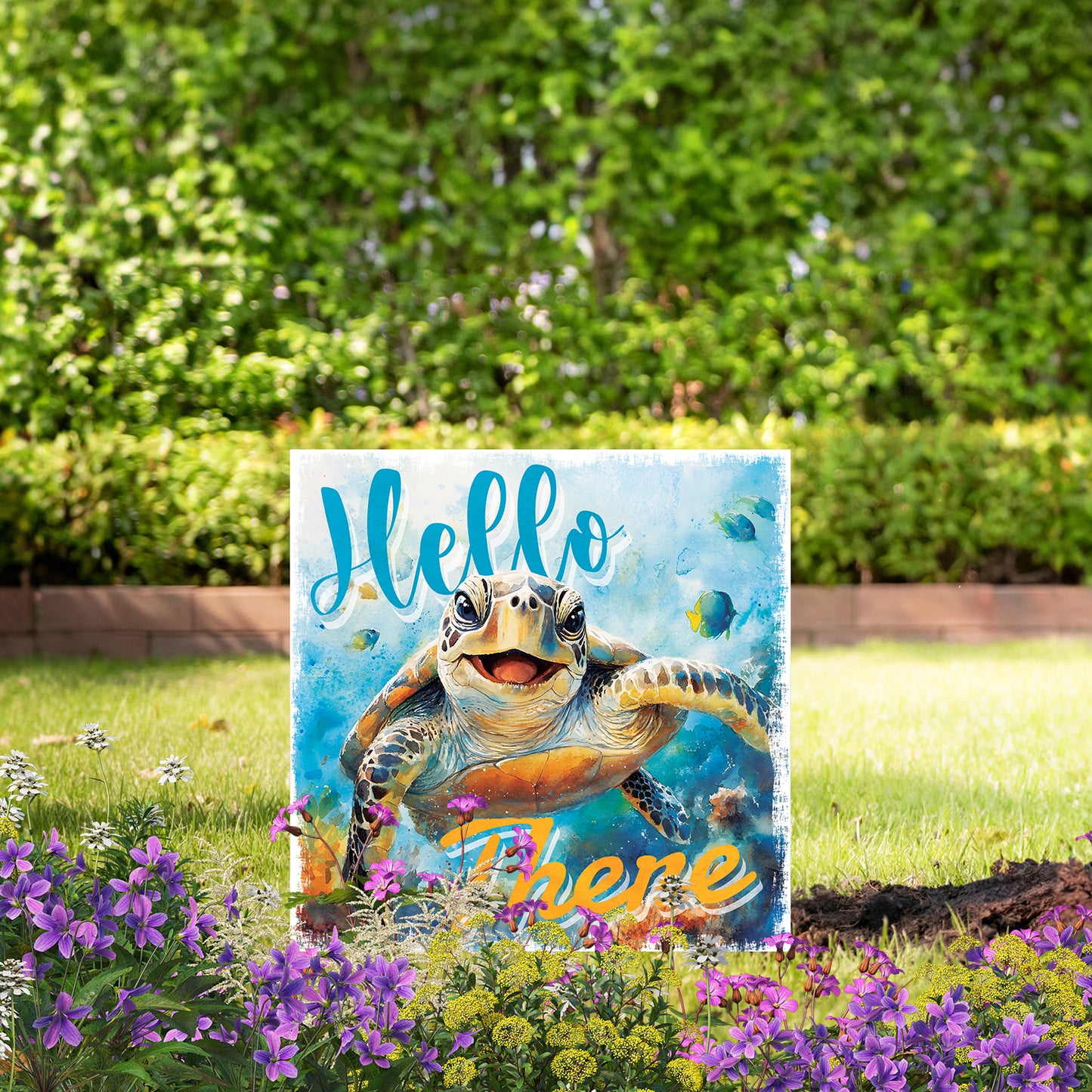 Ocean Turtle Garden Stake | UV Print | Coastal Welcome Sign for Garden Yard Decor | Beach Outdoor Decoration | 2 Sizes