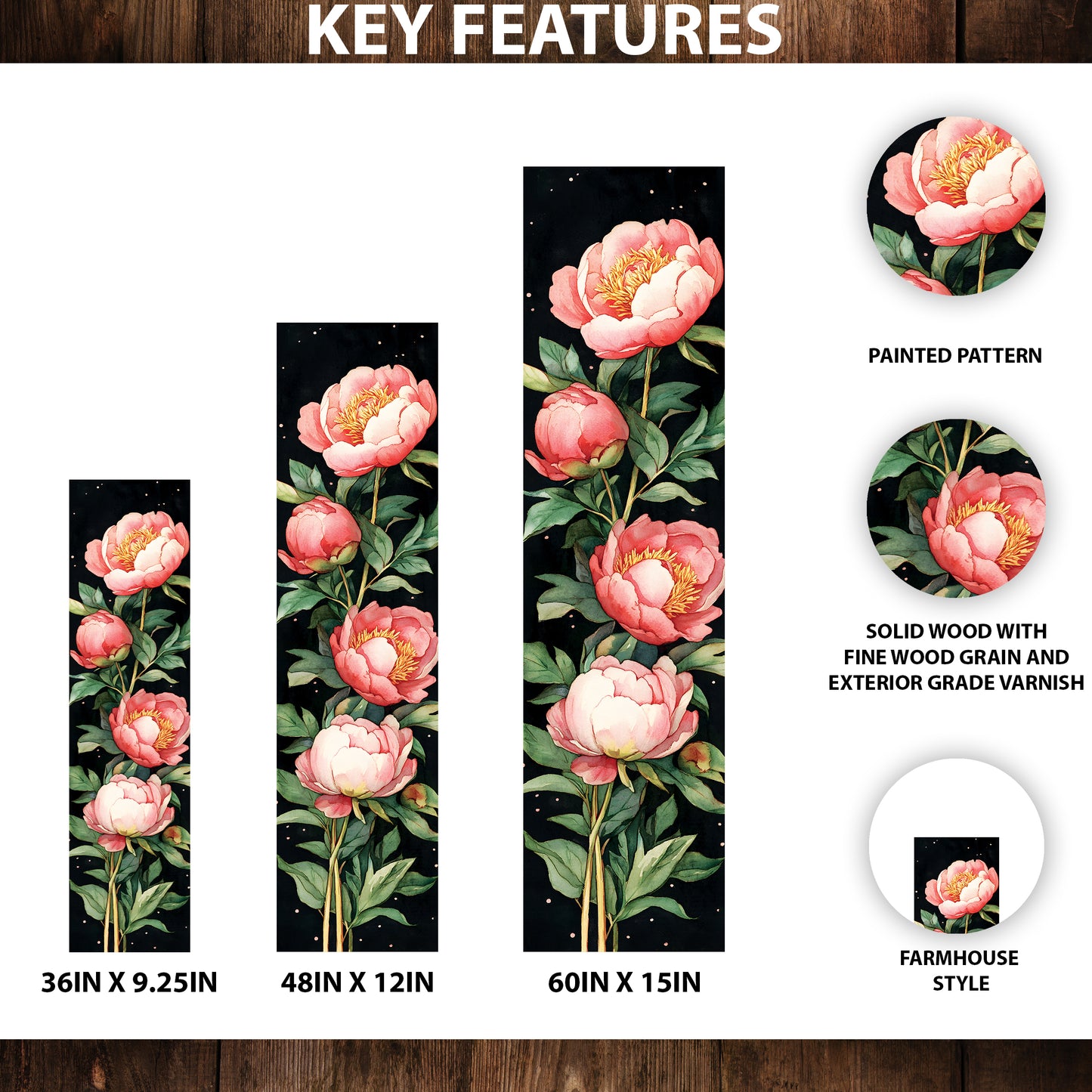 Spring Peonies Decor Porch Sign | Entryway Decor | UV Print | Front Porch Plaque | Seasonal Home Decor | 3 Sizes