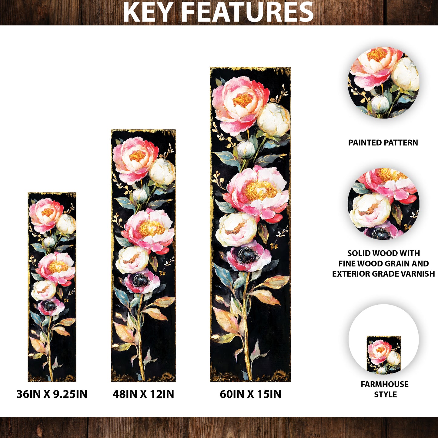 Spring Peonies Decor Porch Sign | Entryway Decor | UV Print | Front Porch Plaque | Seasonal Home Decor | 3 Sizes