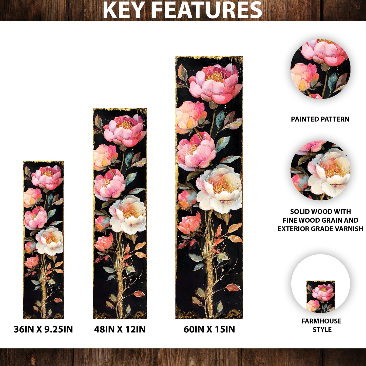 Spring Peonies Decor Porch Sign | Entryway Decor | UV Print | Front Porch Plaque | Seasonal Home Decor | 3 Sizes