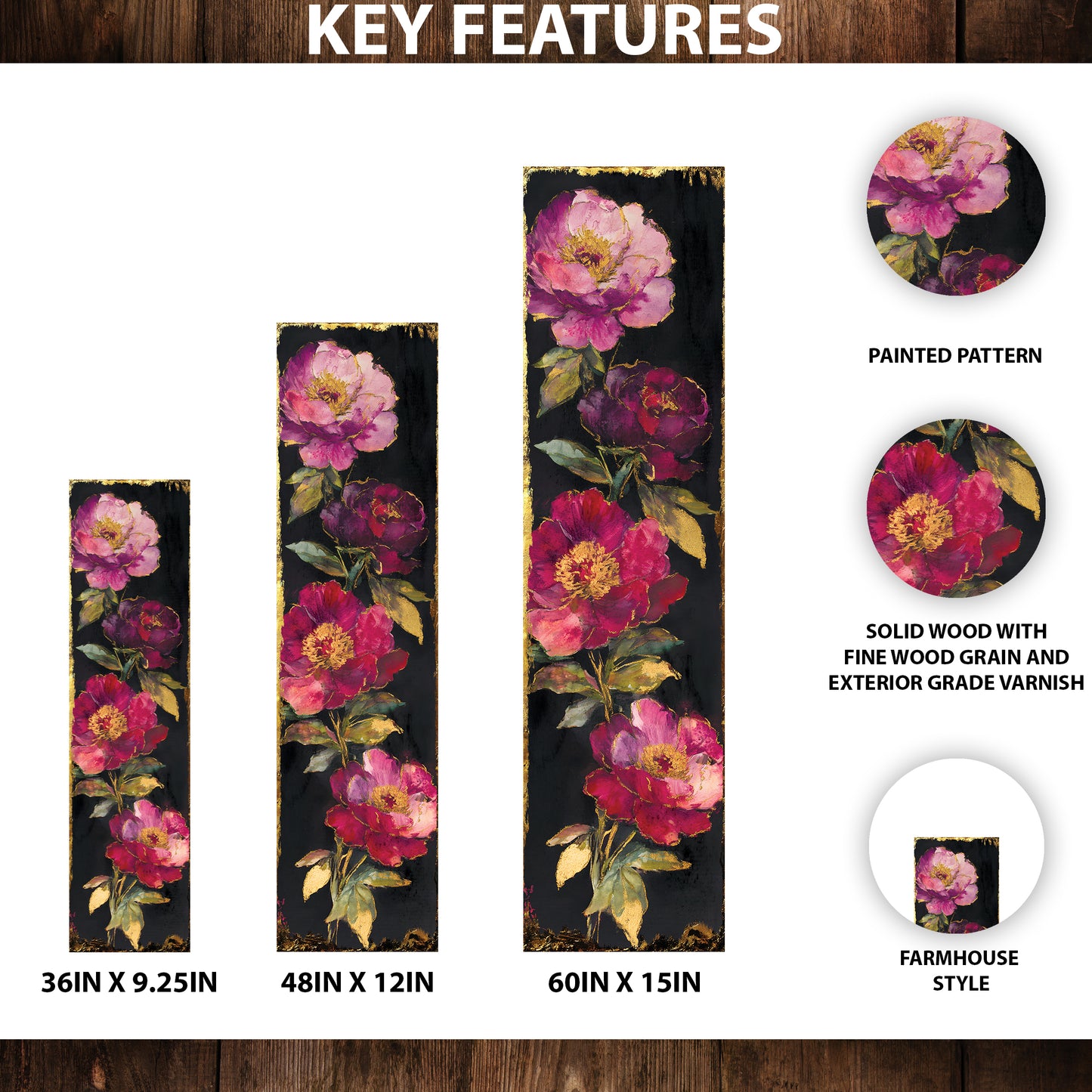 Spring Peonies Decor Porch Sign | Entryway Decor | UV Print | Front Porch Plaque | Seasonal Home Decor | 3 Sizes