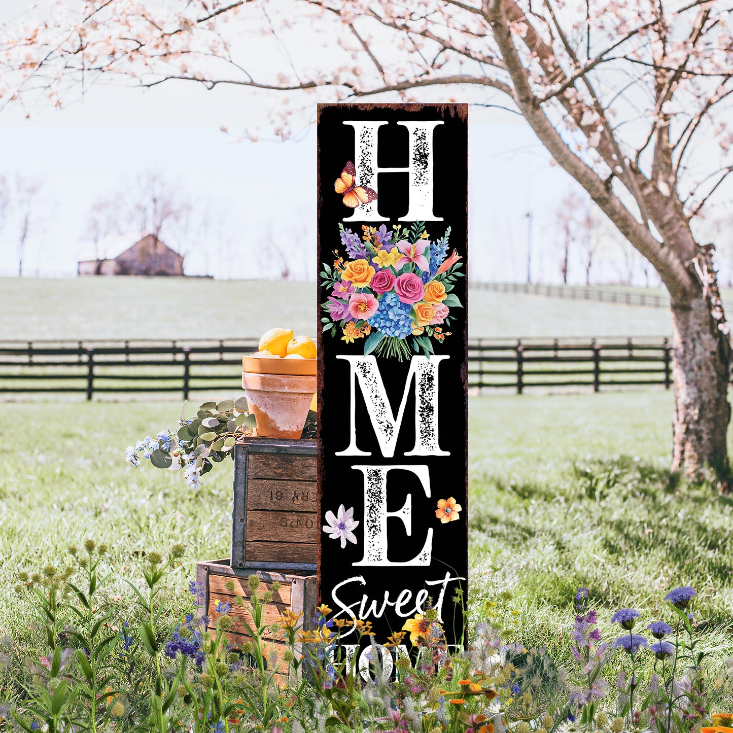 Spring Floral Home Sweet Home Decor Porch Sign | Entryway Decor | UV Print | Front Porch Plaque | Home Decor | 3 Sizes