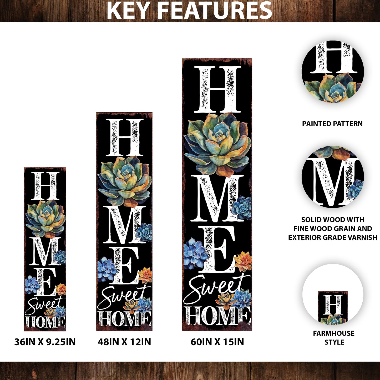 Spring Succulent Home Sweet Home Decor Porch Sign | Entryway Decor | UV Print | Front Porch Plaque | Home Decor | 3 Sizes