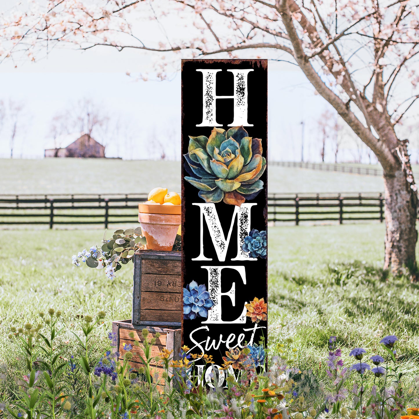 Spring Succulent Home Sweet Home Decor Porch Sign | Entryway Decor | UV Print | Front Porch Plaque | Home Decor | 3 Sizes