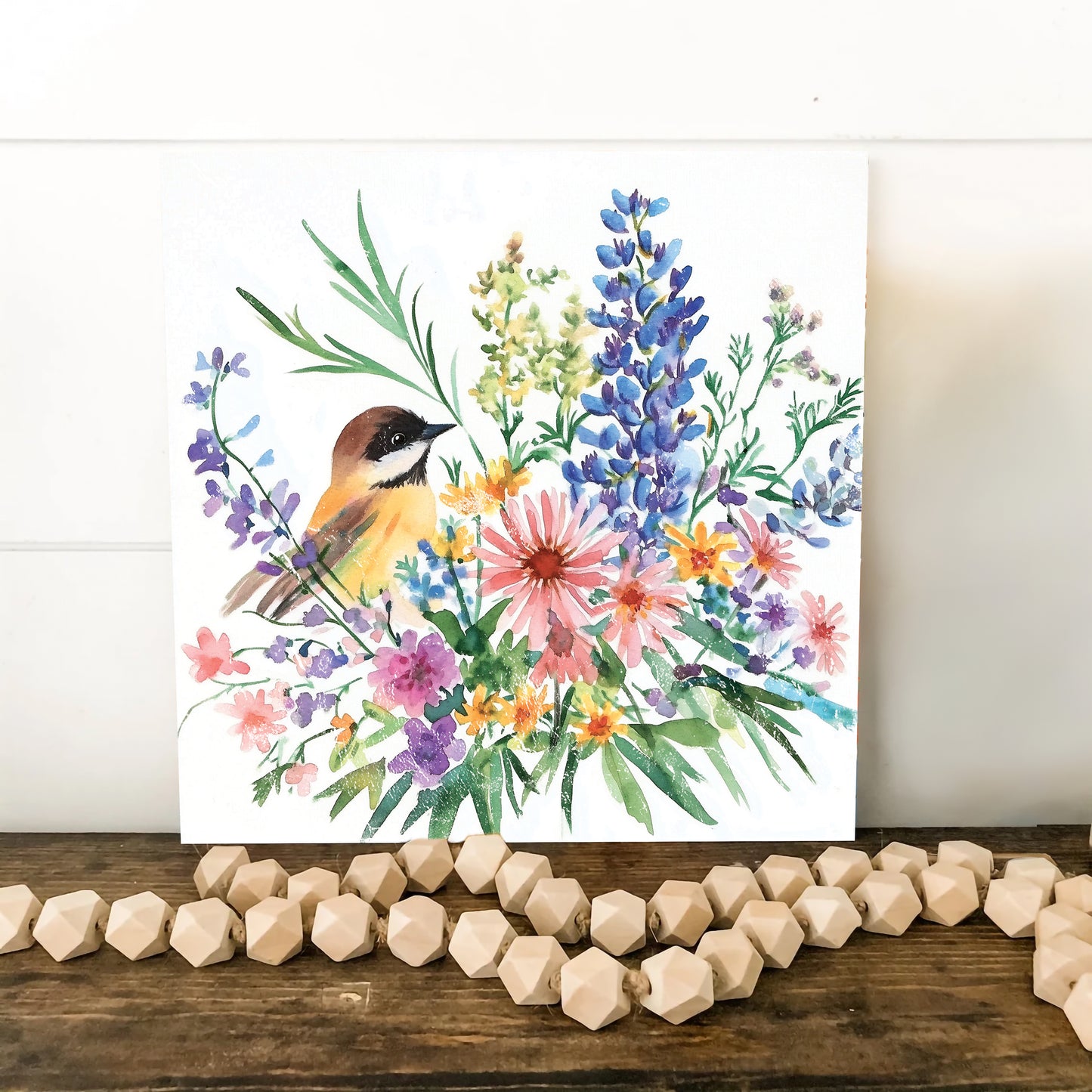 Summer Chickadee Wildflowers Wall Art | UV Print Canvas | Nature-Inspired Home Décor | 3 Sizes Available | Floral Bird Design