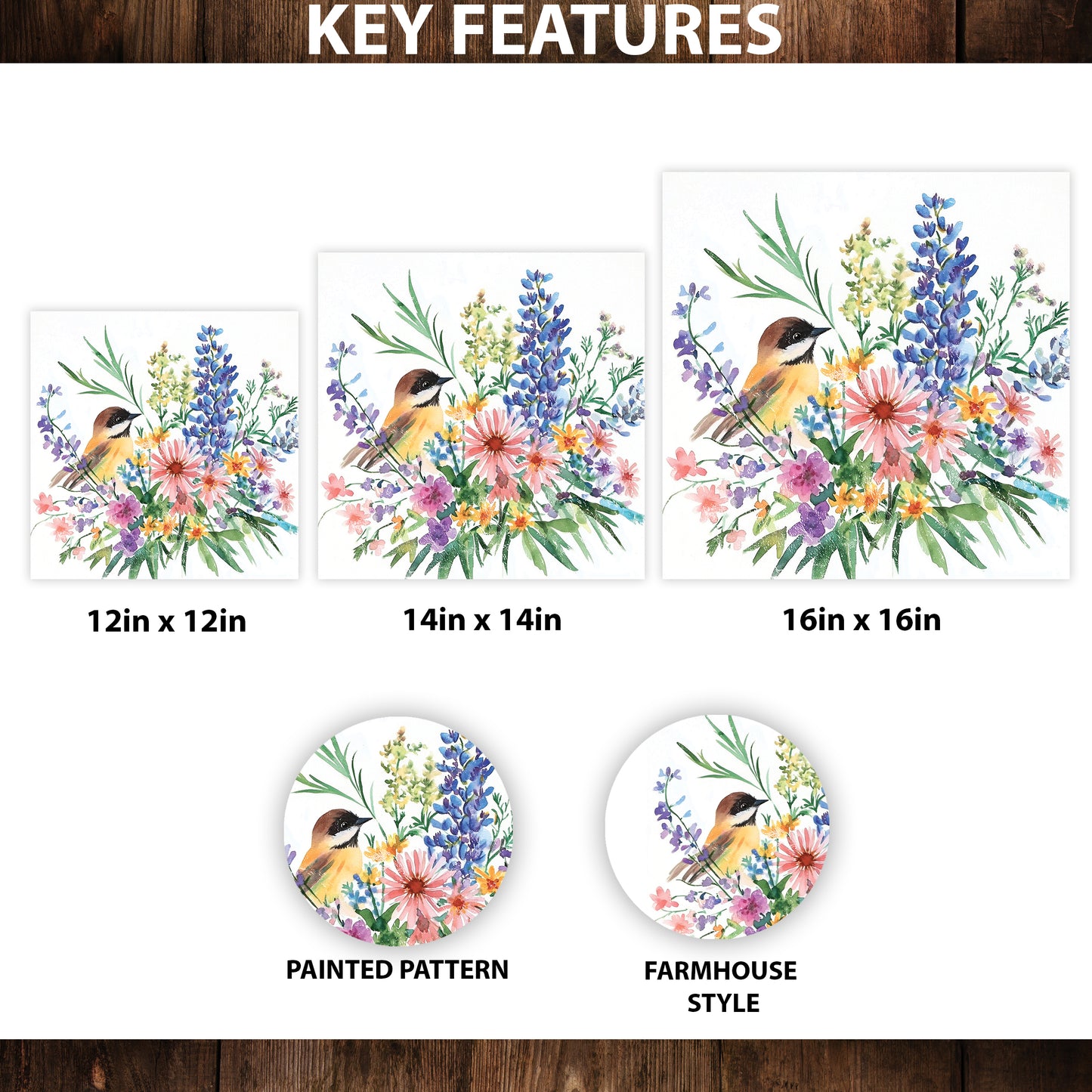 Summer Chickadee Wildflowers Wall Art | UV Print Canvas | Nature-Inspired Home Décor | 3 Sizes Available | Floral Bird Design