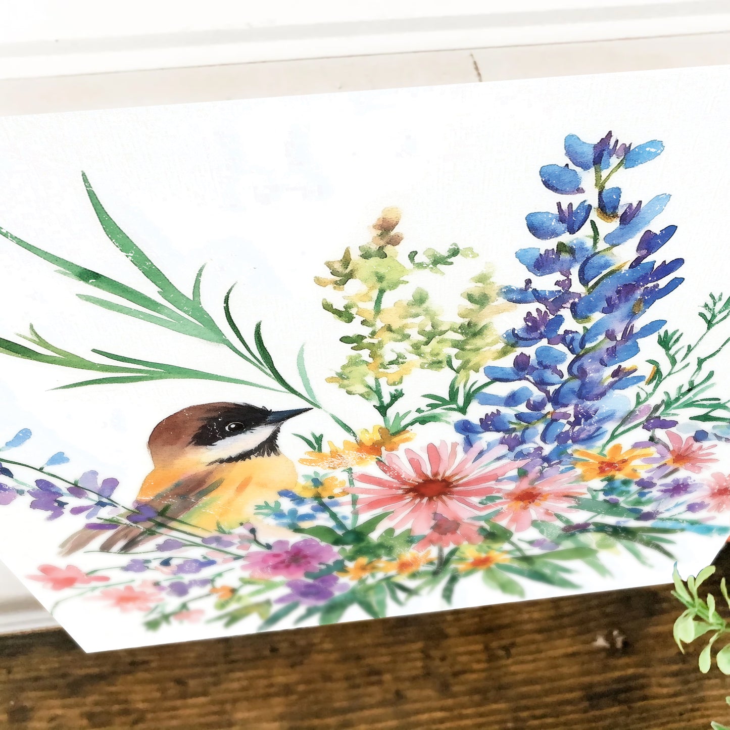 Summer Chickadee Wildflowers Wall Art | UV Print Canvas | Nature-Inspired Home Décor | 3 Sizes Available | Floral Bird Design