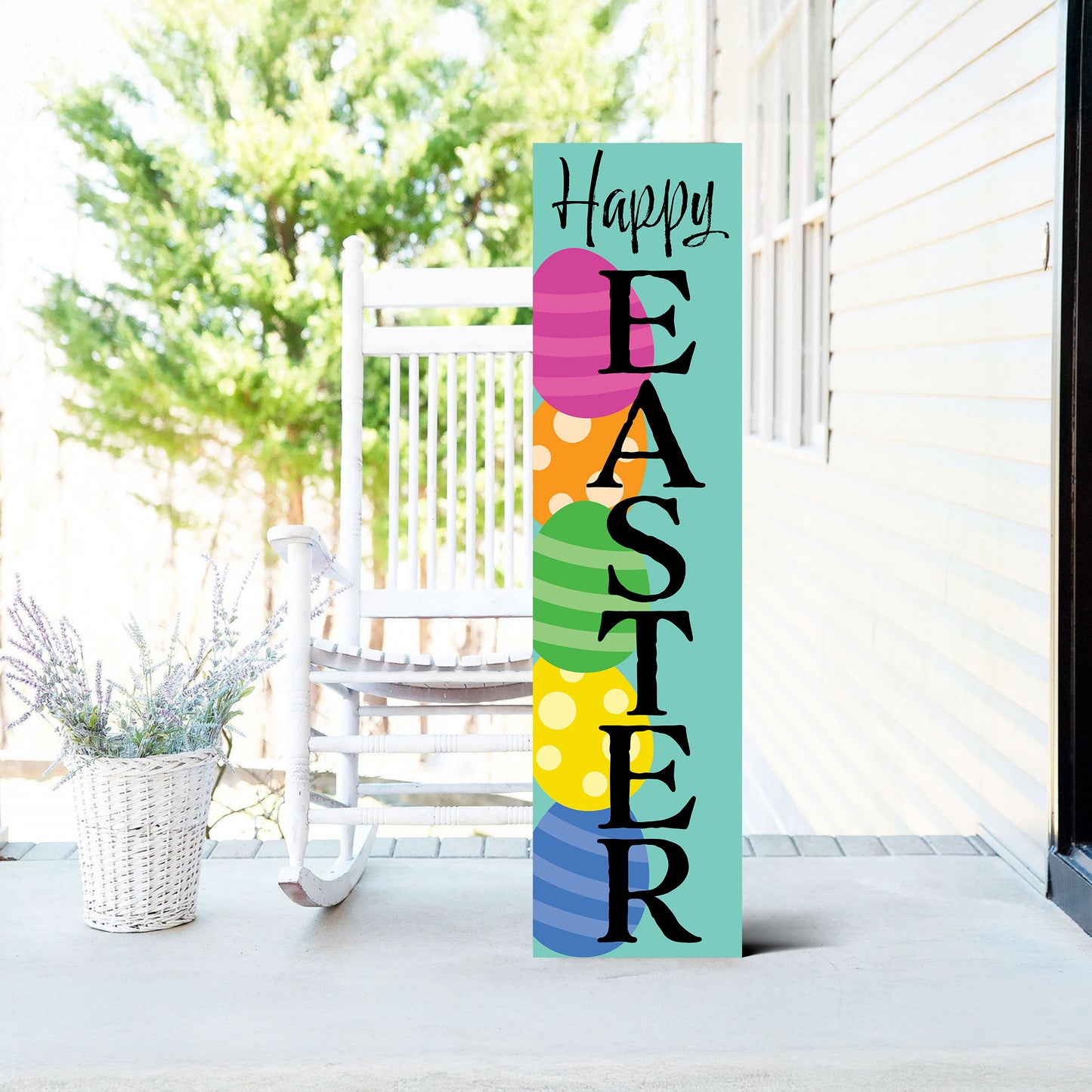 Happy Easter Porch Sign with Easter Eggs Design | Front Door Decor | Farmhouse Entryway Decoration | 3 Sizes Available