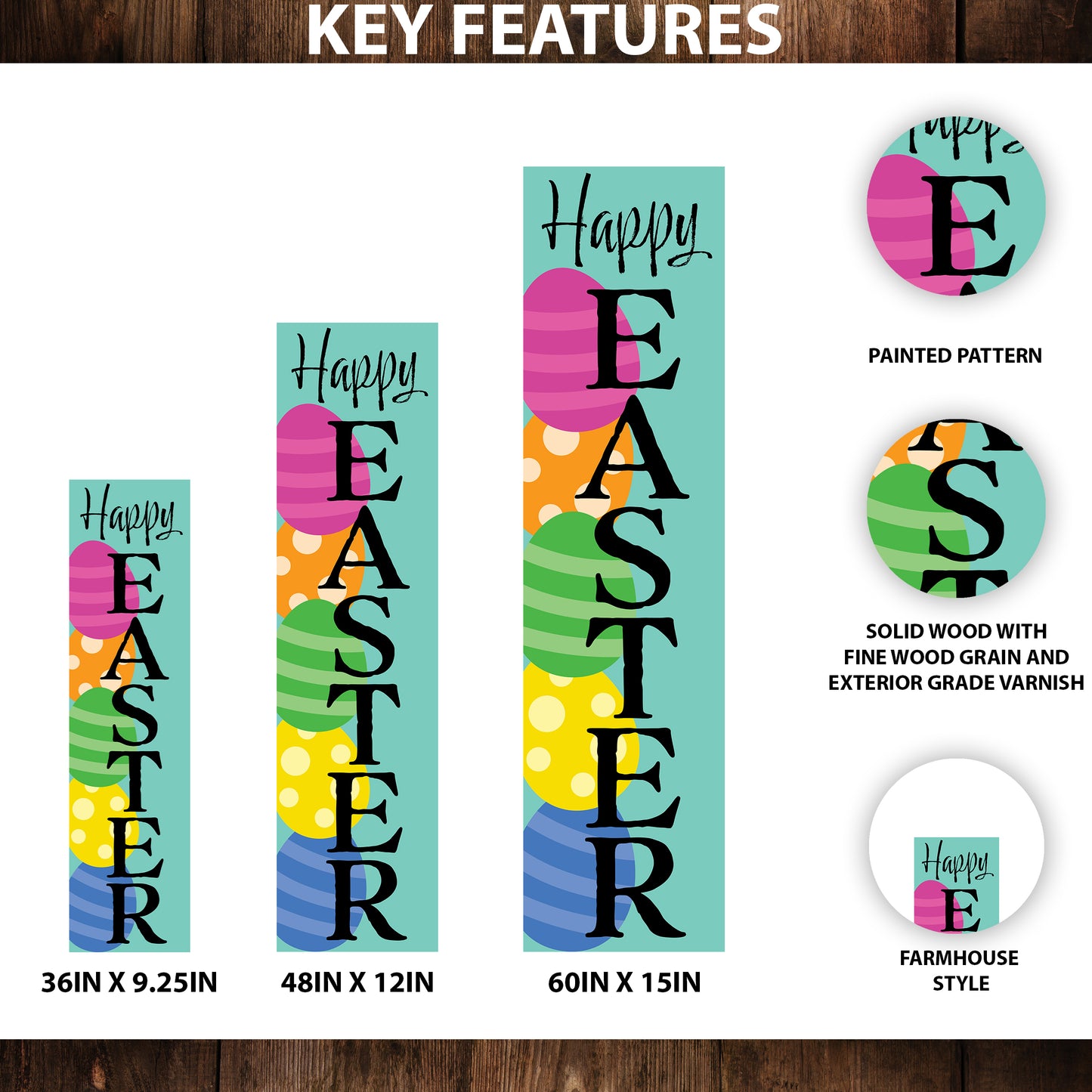 Happy Easter Porch Sign with Easter Eggs Design | Front Door Decor | Farmhouse Entryway Decoration | 3 Sizes Available