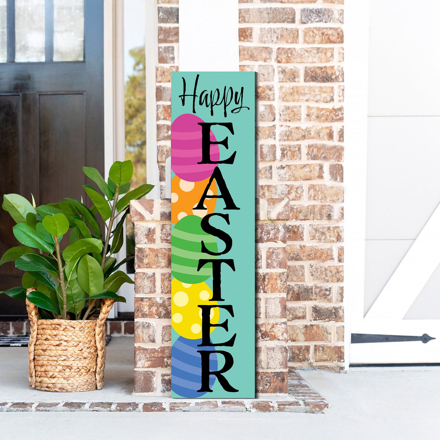 Happy Easter Porch Sign with Easter Eggs Design | Front Door Decor | Farmhouse Entryway Decoration | 3 Sizes Available