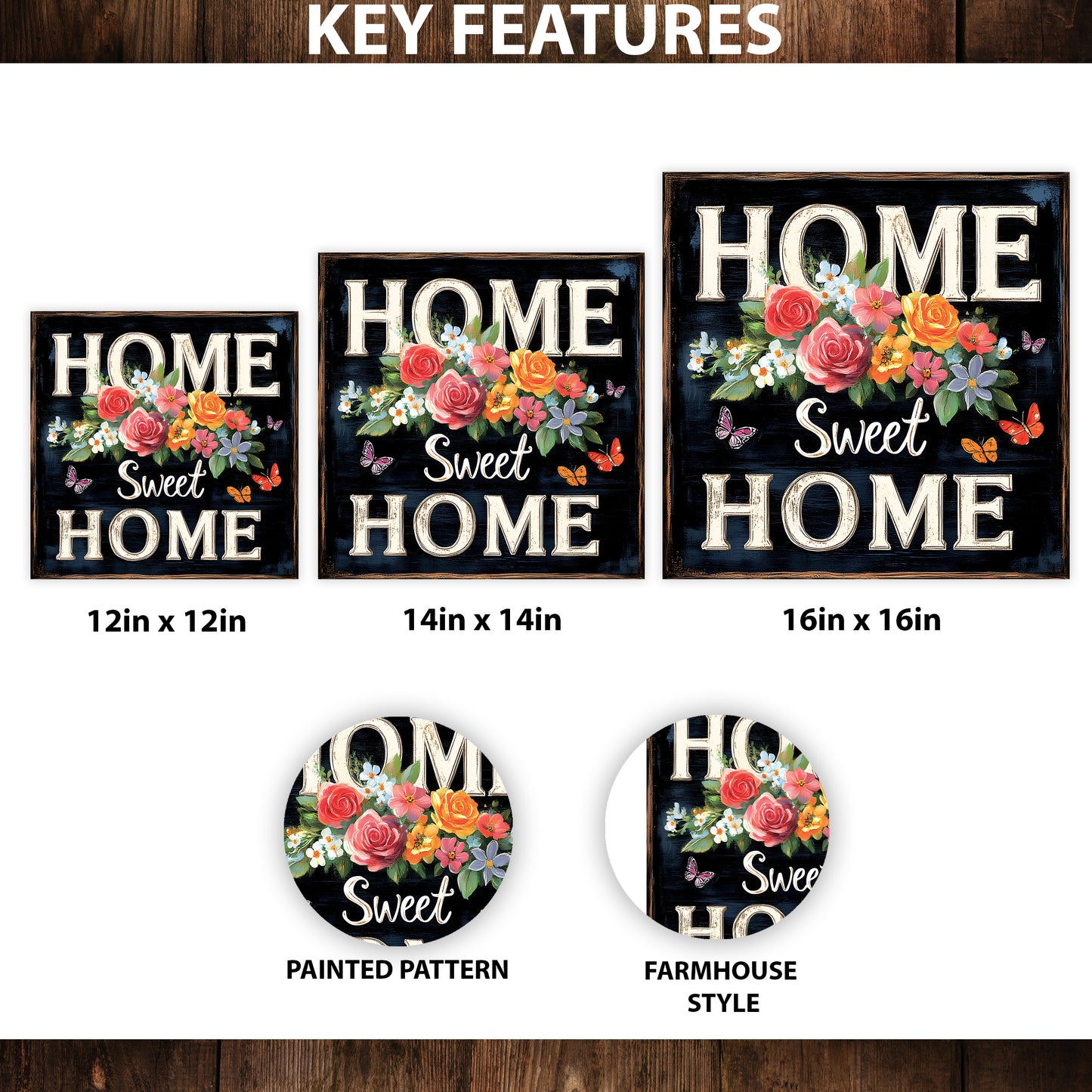 Spring Home Sweet Home Wall Decor with Floral & Butterfly Design | Rustic Farmhouse Style Canvas Art | 3 Sizes Available