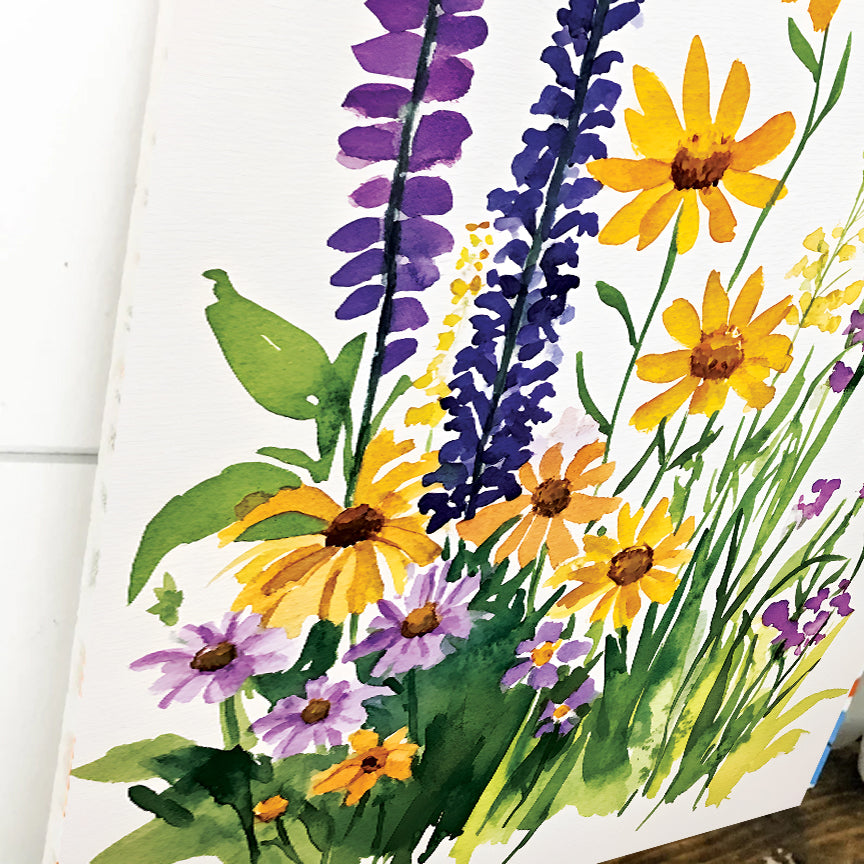 Summer Wildflower Watercolor Canvas Art | Nature-Inspired Flower Painting | Floral Wall Art | Farmhouse Home Décor | 12x16in