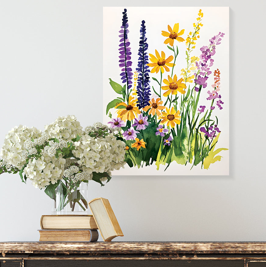 Summer Wildflower Watercolor Canvas Art | Nature-Inspired Flower Painting | Floral Wall Art | Farmhouse Home Décor | 12x16in
