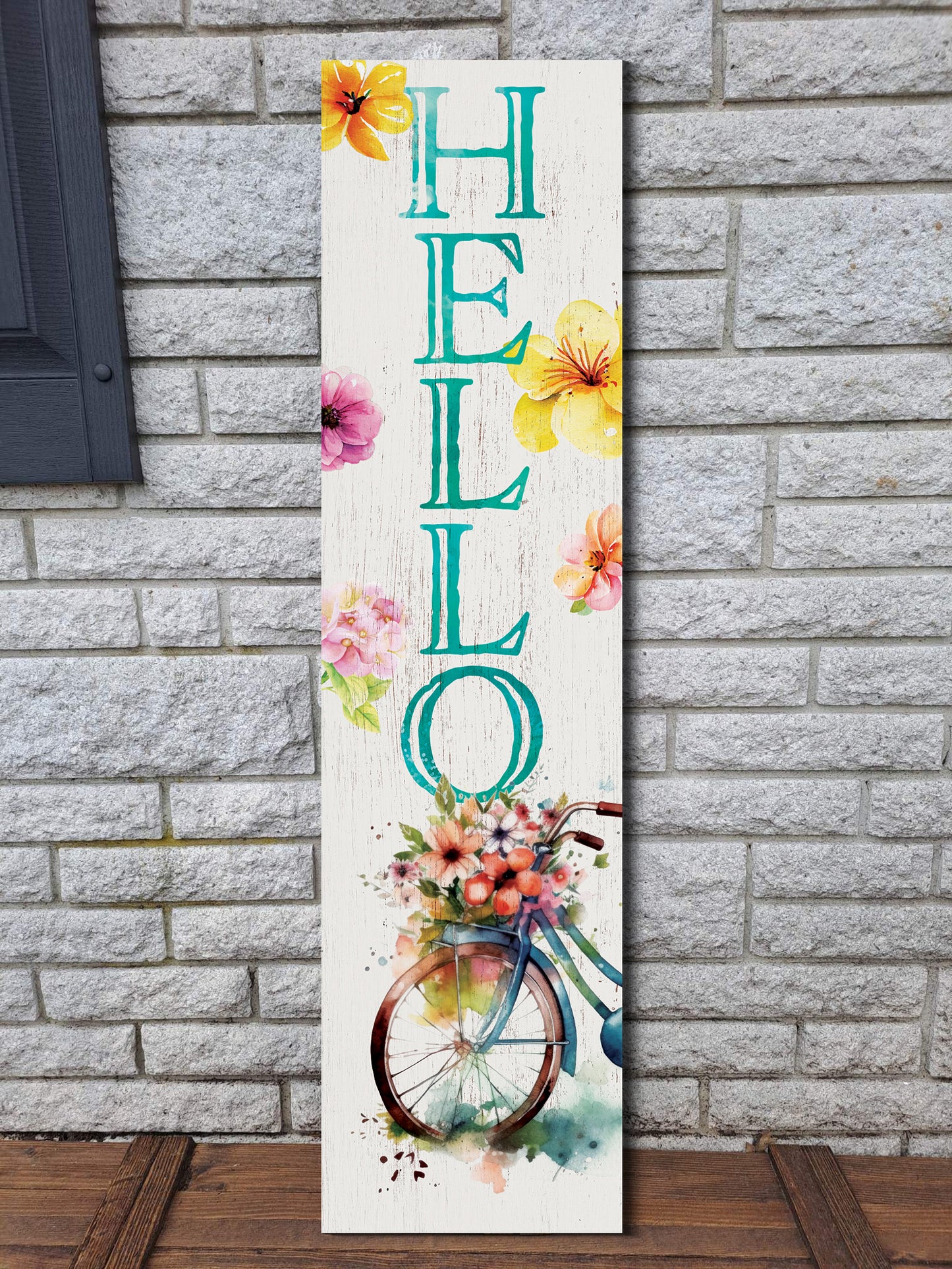 36in Spring Hello Porch Sign for Front Door - Wooden Porch Sign, Front Porch Decor, Home Decor Sign