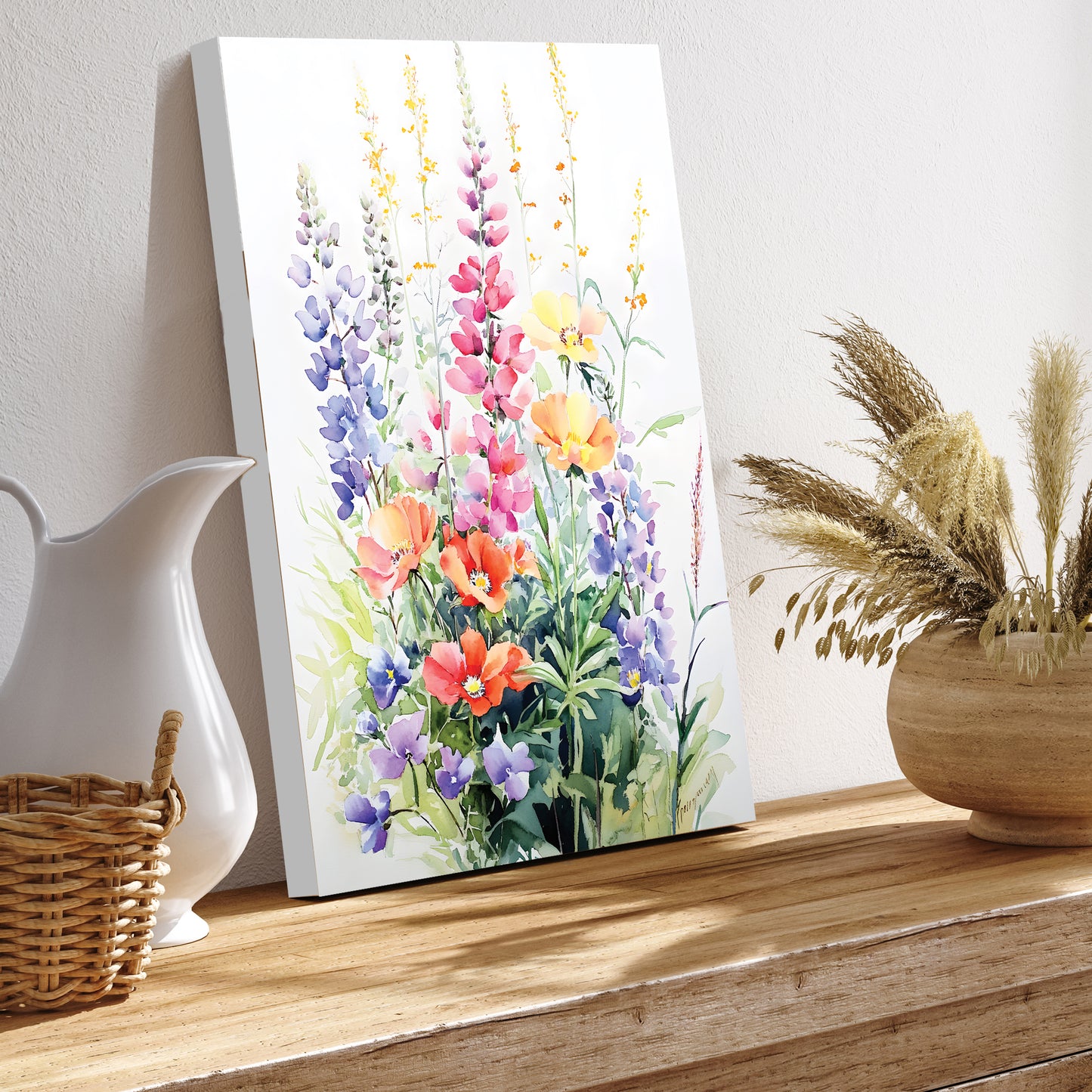 Alaskan Summer Wildflower Watercolor Art | Fireweed, Lupine, Arctic Poppy & Mountain Avens | Nature-Inspired Canvas Wall Decor | 12x16in