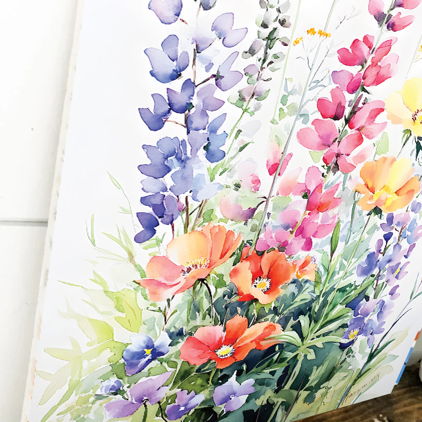 Alaskan Summer Wildflower Watercolor Art | Fireweed, Lupine, Arctic Poppy & Mountain Avens | Nature-Inspired Canvas Wall Decor | 12x16in