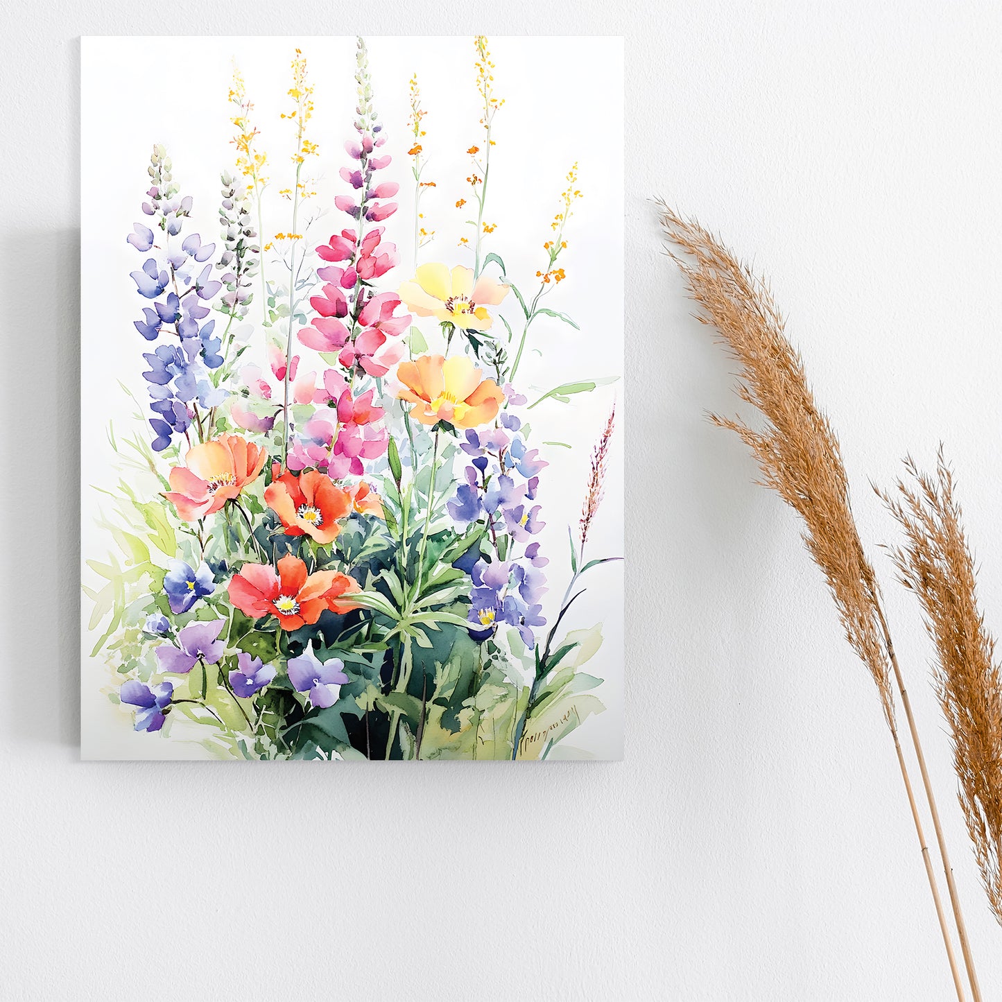 Alaskan Summer Wildflower Watercolor Art | Fireweed, Lupine, Arctic Poppy & Mountain Avens | Nature-Inspired Canvas Wall Decor | 12x16in