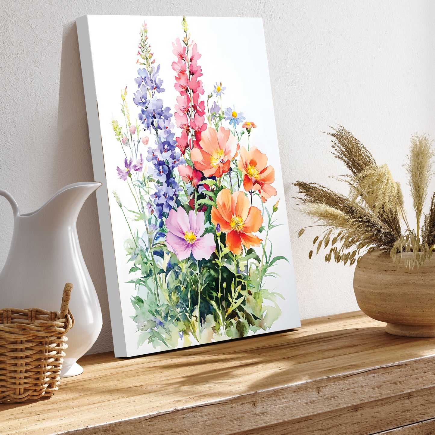 Alaskan Summer Wildflower Watercolor Art | Fireweed, Lupine, Arctic Poppy & Mountain Avens | Nature-Inspired Canvas Wall Decor | 12x16in