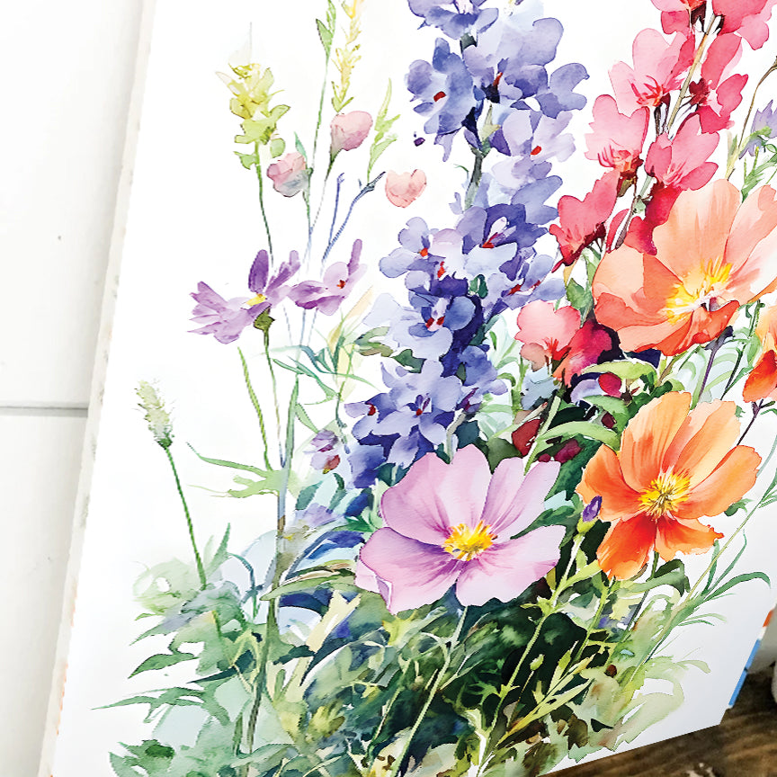 Alaskan Summer Wildflower Watercolor Art | Fireweed, Lupine, Arctic Poppy & Mountain Avens | Nature-Inspired Canvas Wall Decor | 12x16in
