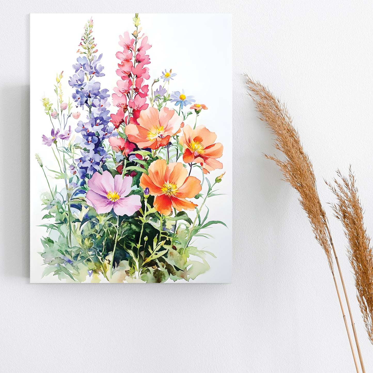 Alaskan Summer Wildflower Watercolor Art | Fireweed, Lupine, Arctic Poppy & Mountain Avens | Nature-Inspired Canvas Wall Decor | 12x16in