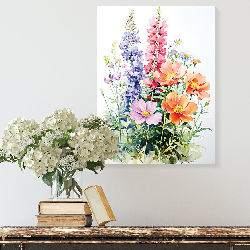 Alaskan Summer Wildflower Watercolor Art | Fireweed, Lupine, Arctic Poppy & Mountain Avens | Nature-Inspired Canvas Wall Decor | 12x16in