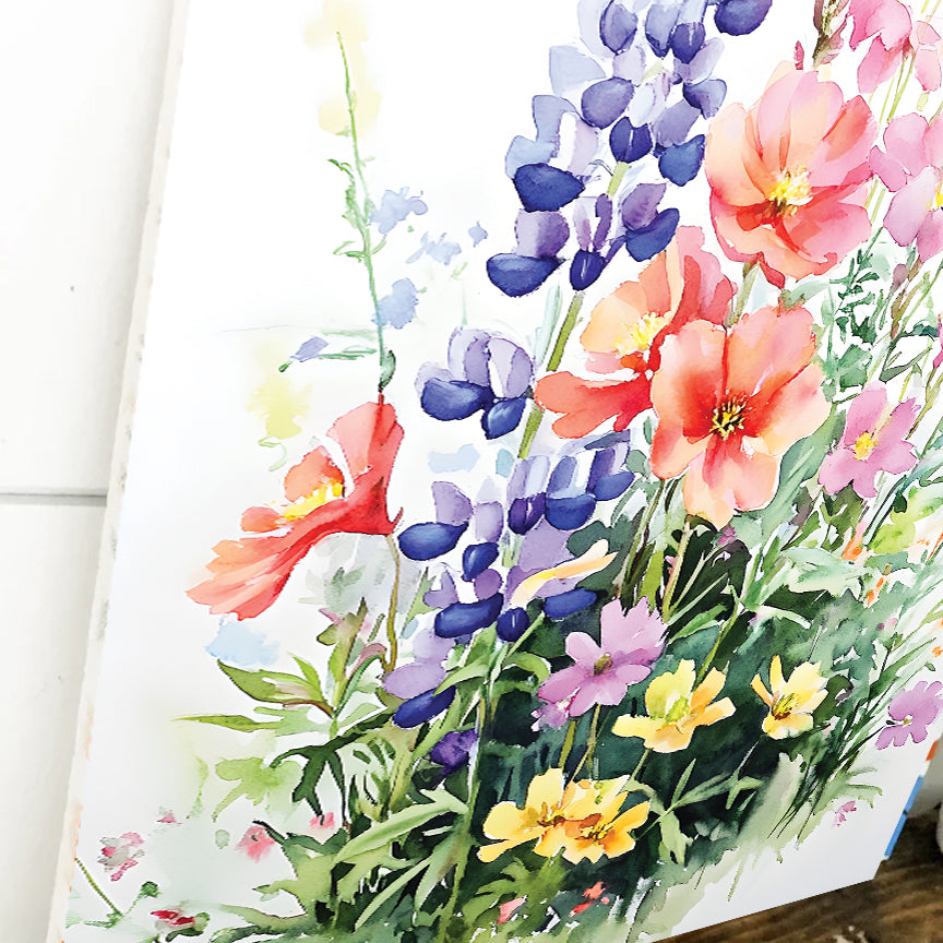 Alaskan Summer Wildflower Watercolor Art | Fireweed, Lupine, Arctic Poppy & Mountain Avens | Nature-Inspired Canvas Wall Decor | 12x16in