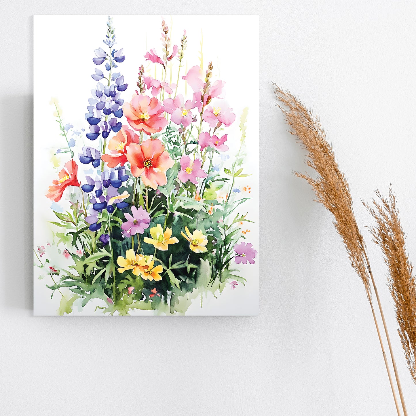 Alaskan Summer Wildflower Watercolor Art | Fireweed, Lupine, Arctic Poppy & Mountain Avens | Nature-Inspired Canvas Wall Decor | 12x16in