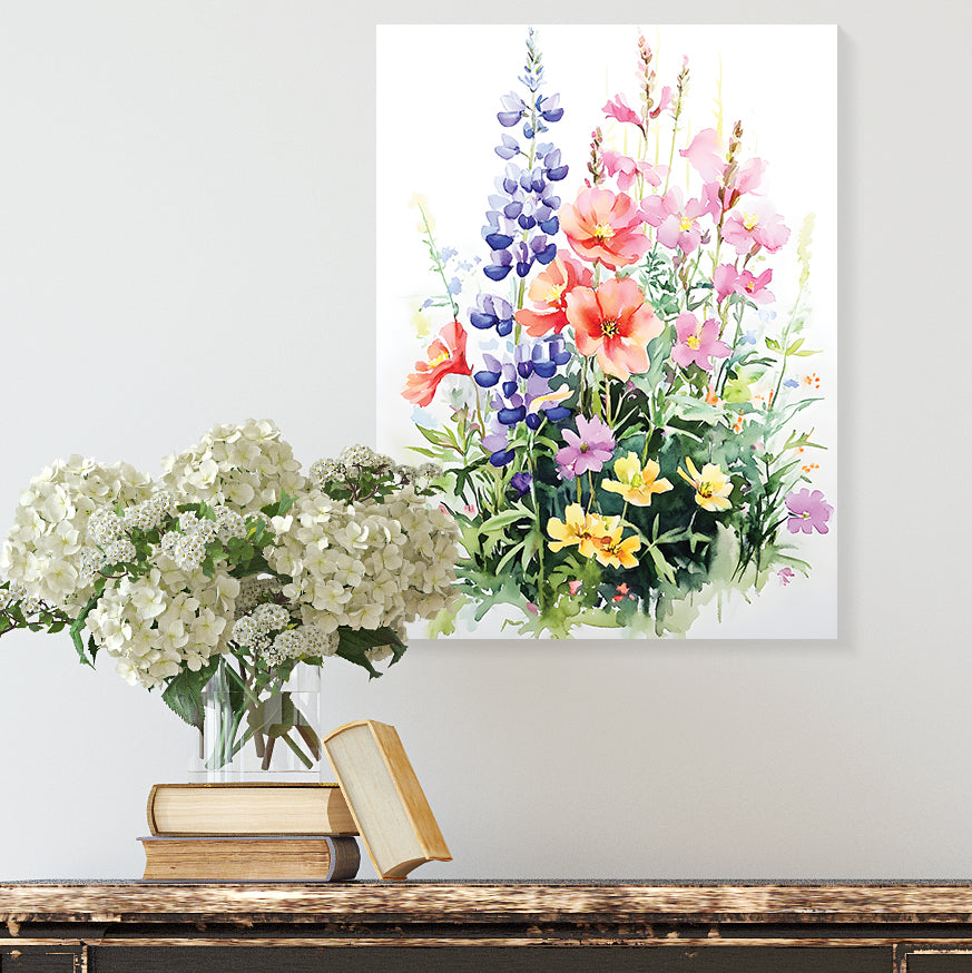 Alaskan Summer Wildflower Watercolor Art | Fireweed, Lupine, Arctic Poppy & Mountain Avens | Nature-Inspired Canvas Wall Decor | 12x16in