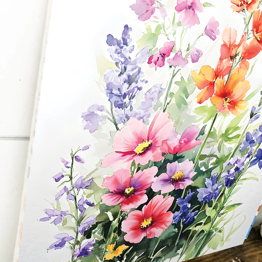 Alaskan Summer Wildflower Watercolor Art | Fireweed, Lupine, Arctic Poppy & Mountain Avens | Nature-Inspired Canvas Wall Decor | 12x16in