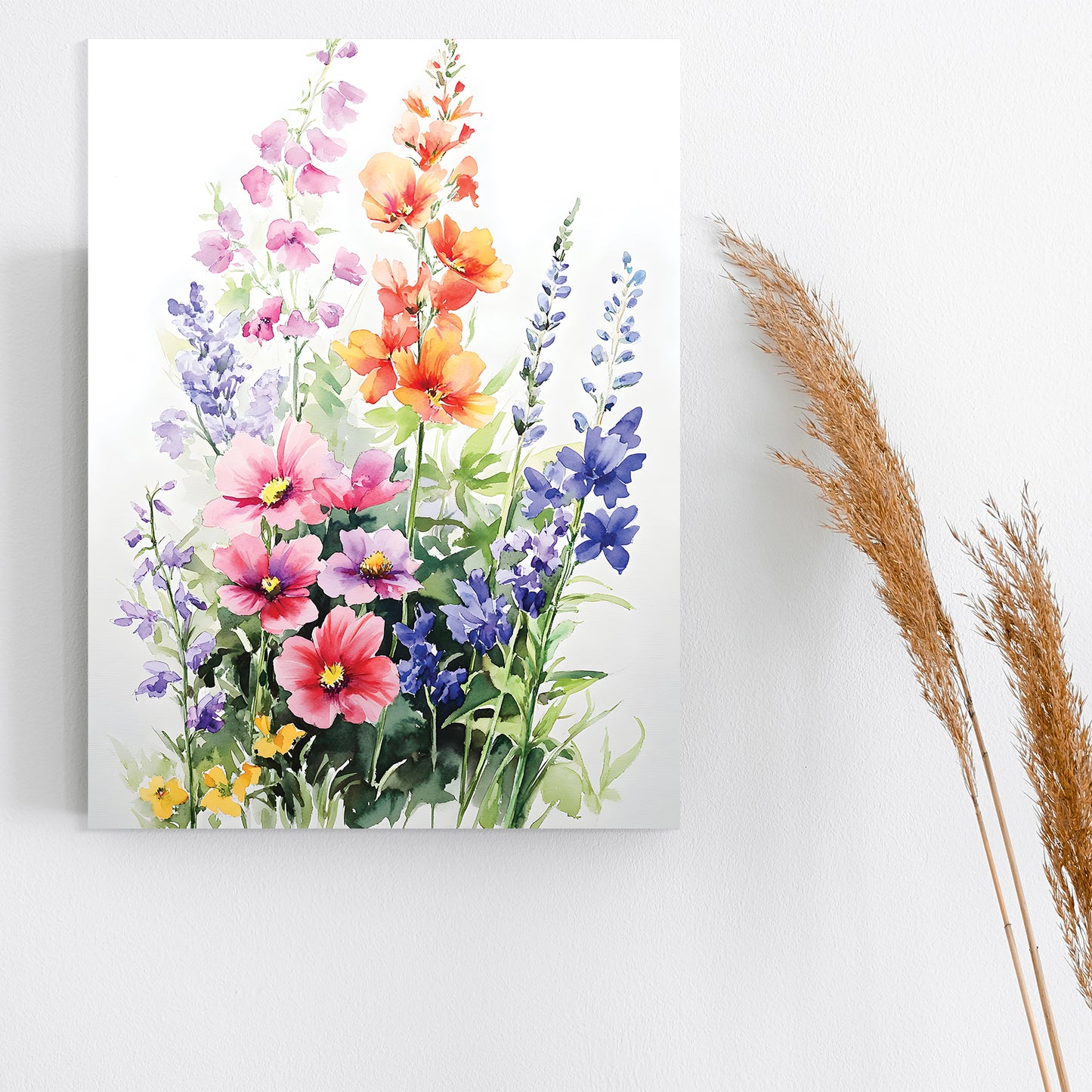 Alaskan Summer Wildflower Watercolor Art | Fireweed, Lupine, Arctic Poppy & Mountain Avens | Nature-Inspired Canvas Wall Decor | 12x16in