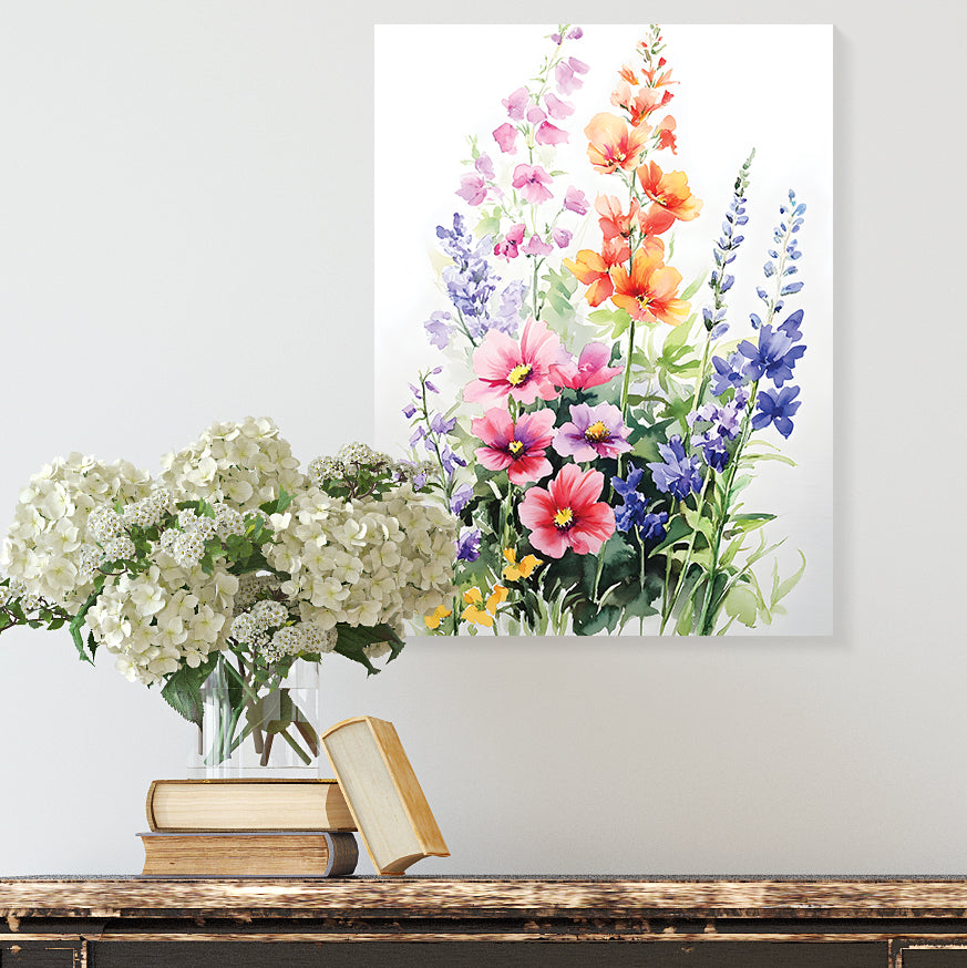 Alaskan Summer Wildflower Watercolor Art | Fireweed, Lupine, Arctic Poppy & Mountain Avens | Nature-Inspired Canvas Wall Decor | 12x16in