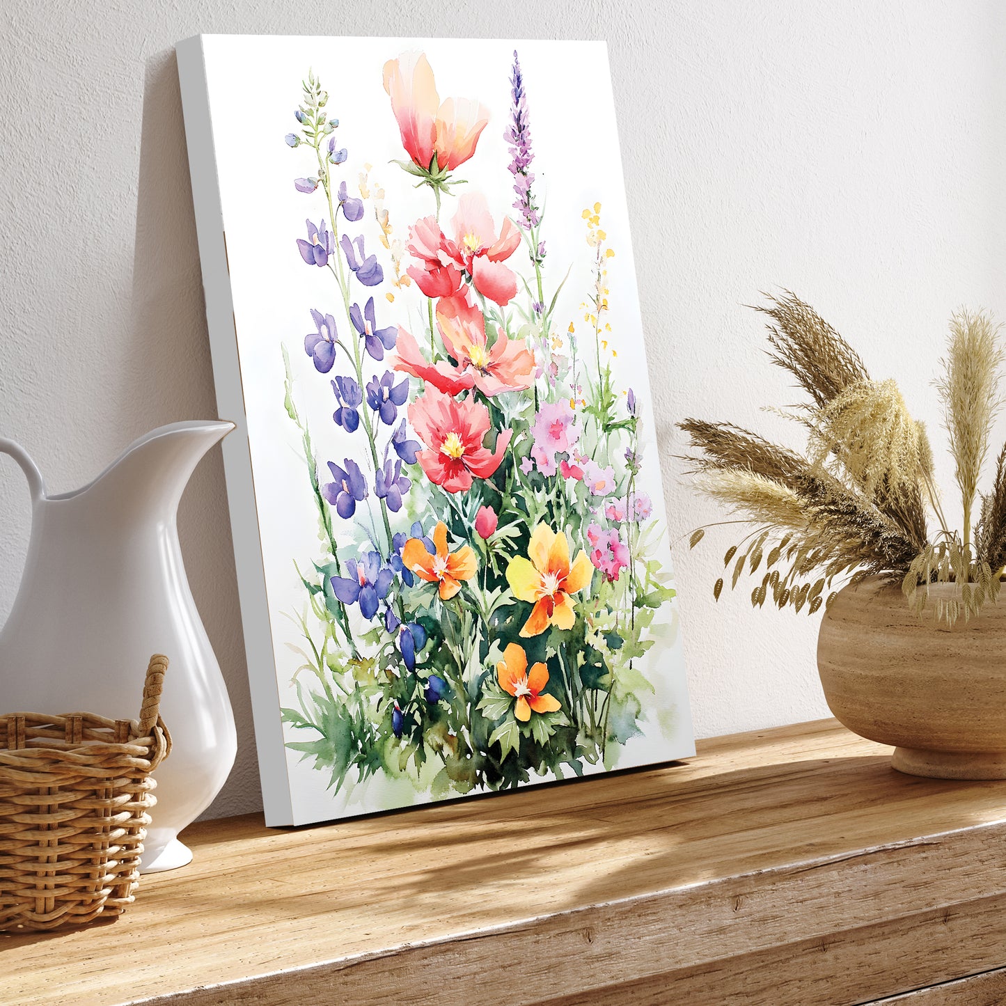 Alaskan Summer Wildflower Watercolor Art | Fireweed, Lupine, Arctic Poppy & Mountain Avens | Nature-Inspired Canvas Wall Decor | 12x16in