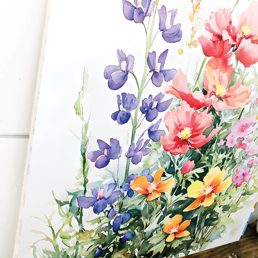 Alaskan Summer Wildflower Watercolor Art | Fireweed, Lupine, Arctic Poppy & Mountain Avens | Nature-Inspired Canvas Wall Decor | 12x16in