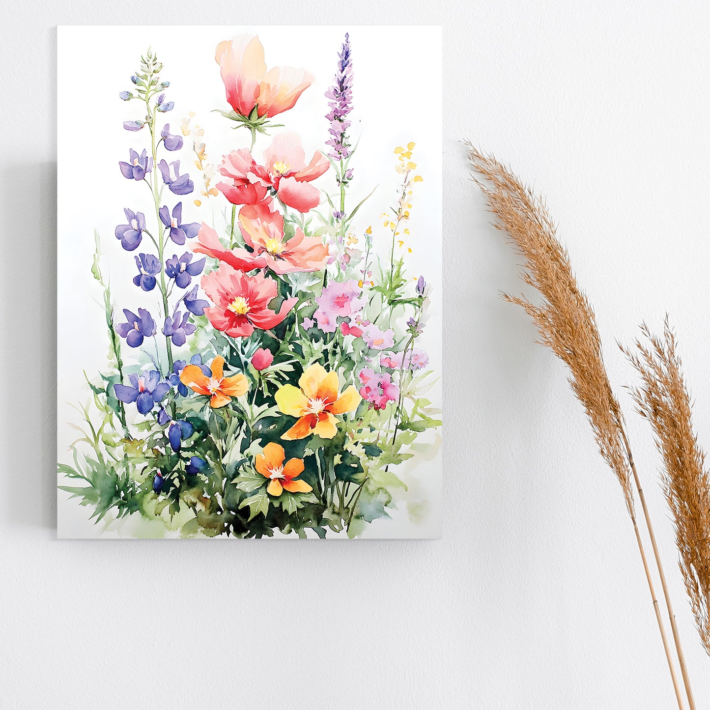 Alaskan Summer Wildflower Watercolor Art | Fireweed, Lupine, Arctic Poppy & Mountain Avens | Nature-Inspired Canvas Wall Decor | 12x16in
