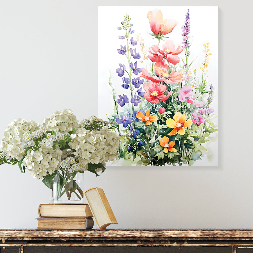 Alaskan Summer Wildflower Watercolor Art | Fireweed, Lupine, Arctic Poppy & Mountain Avens | Nature-Inspired Canvas Wall Decor | 12x16in