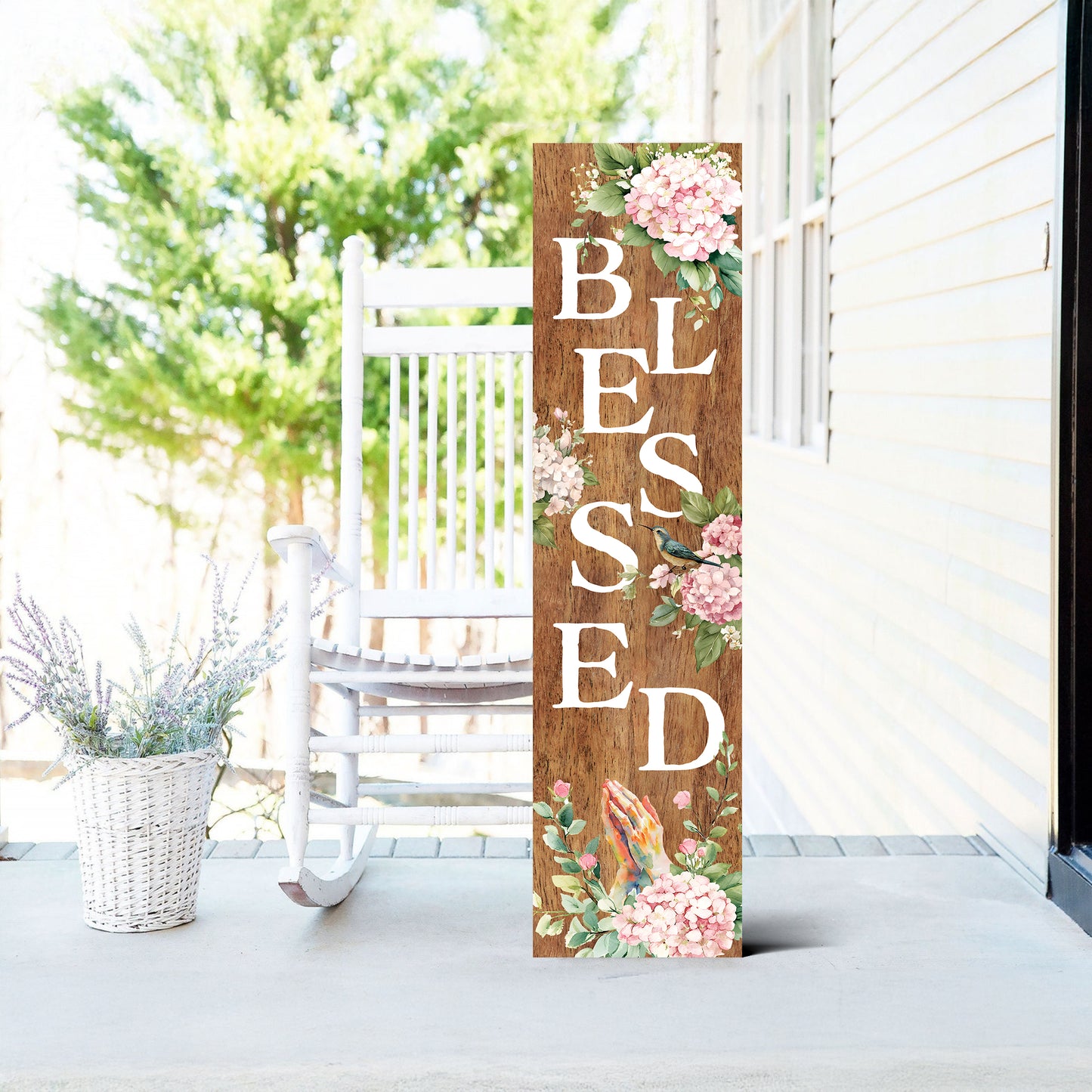 Spring Blessed Floral Porch Sign | Farmhouse Style Front Door Decor | UV Print Floral Design | 3 Sizes Available