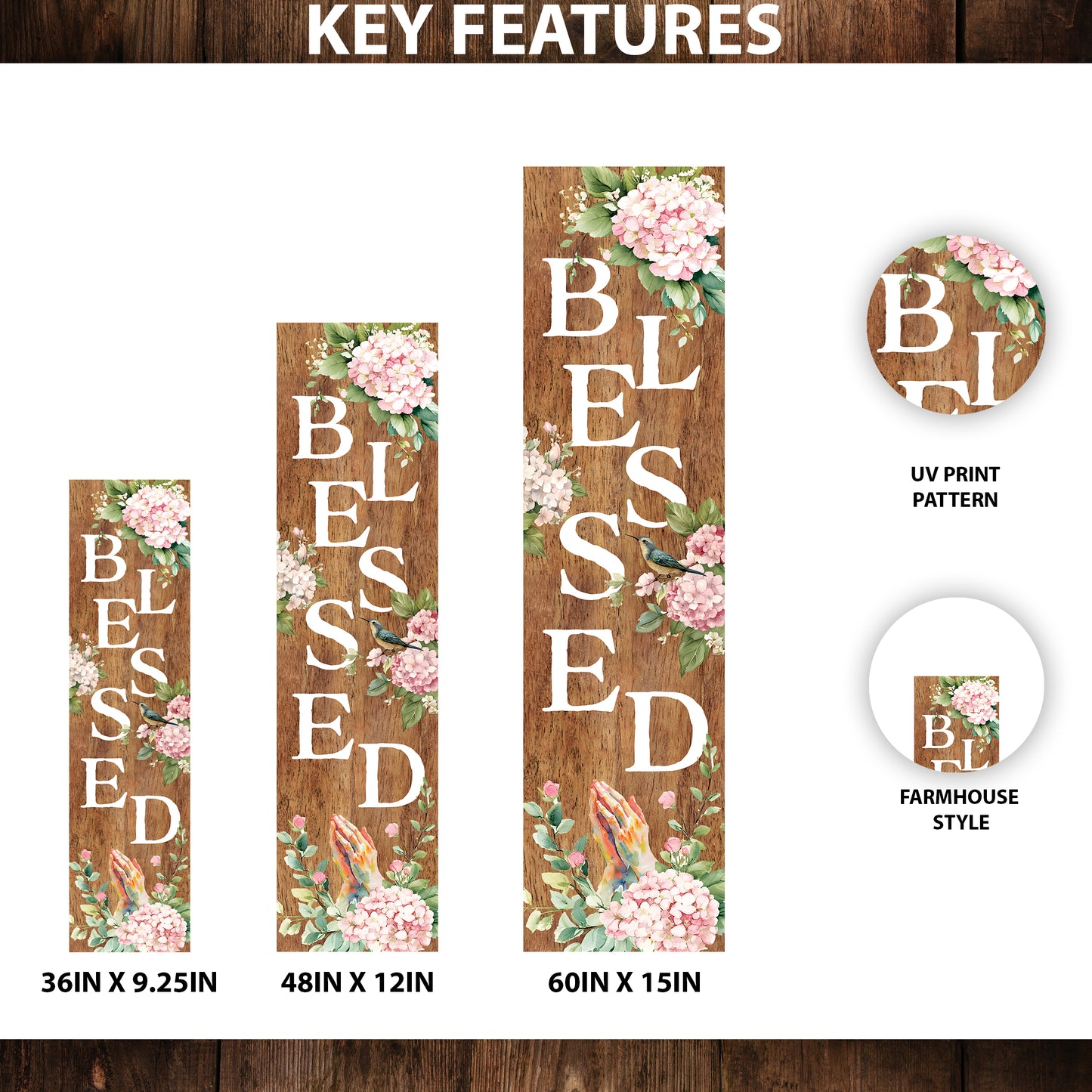 Spring Blessed Floral Porch Sign | Farmhouse Style Front Door Decor | UV Print Floral Design | 3 Sizes Available
