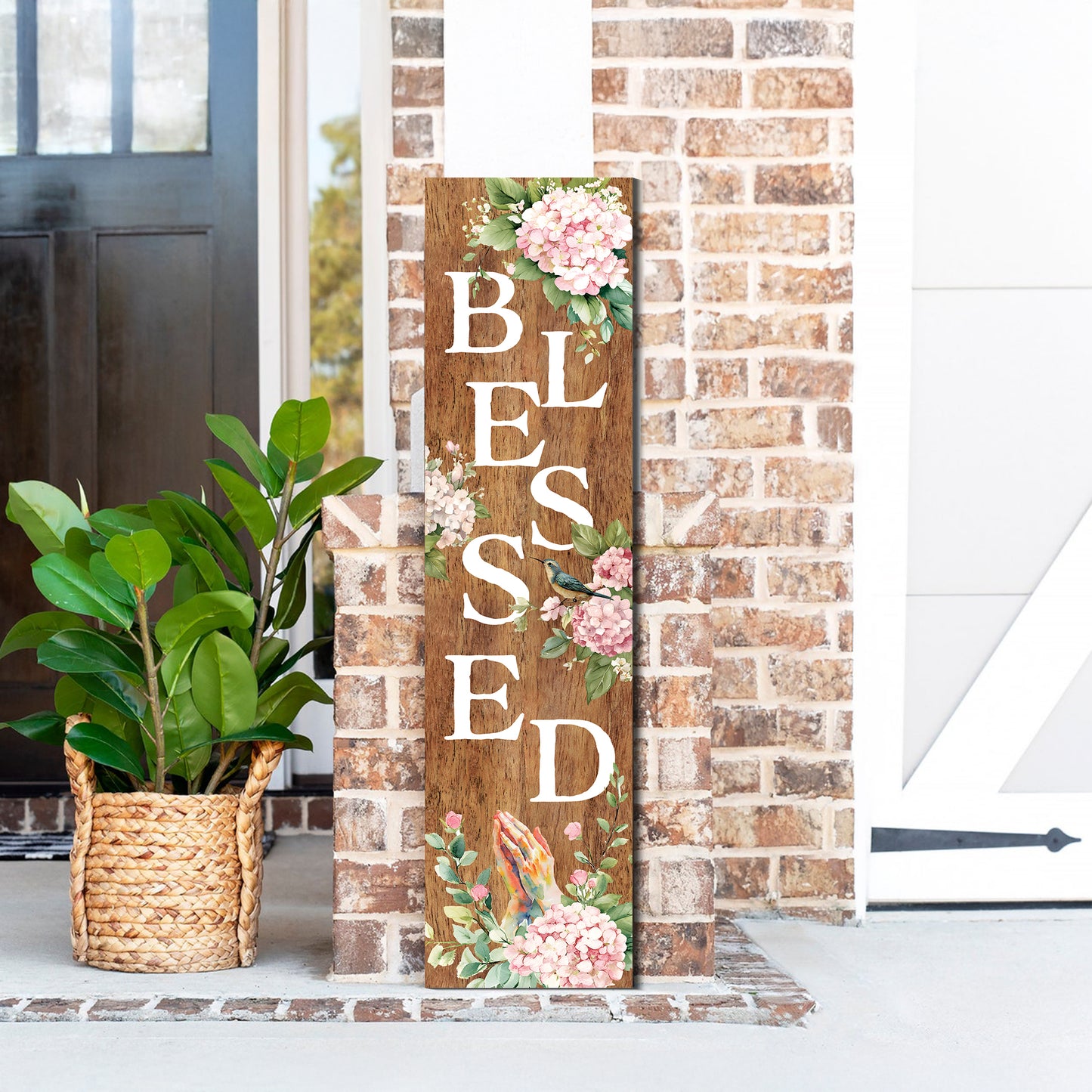 Spring Blessed Floral Porch Sign | Farmhouse Style Front Door Decor | UV Print Floral Design | 3 Sizes Available