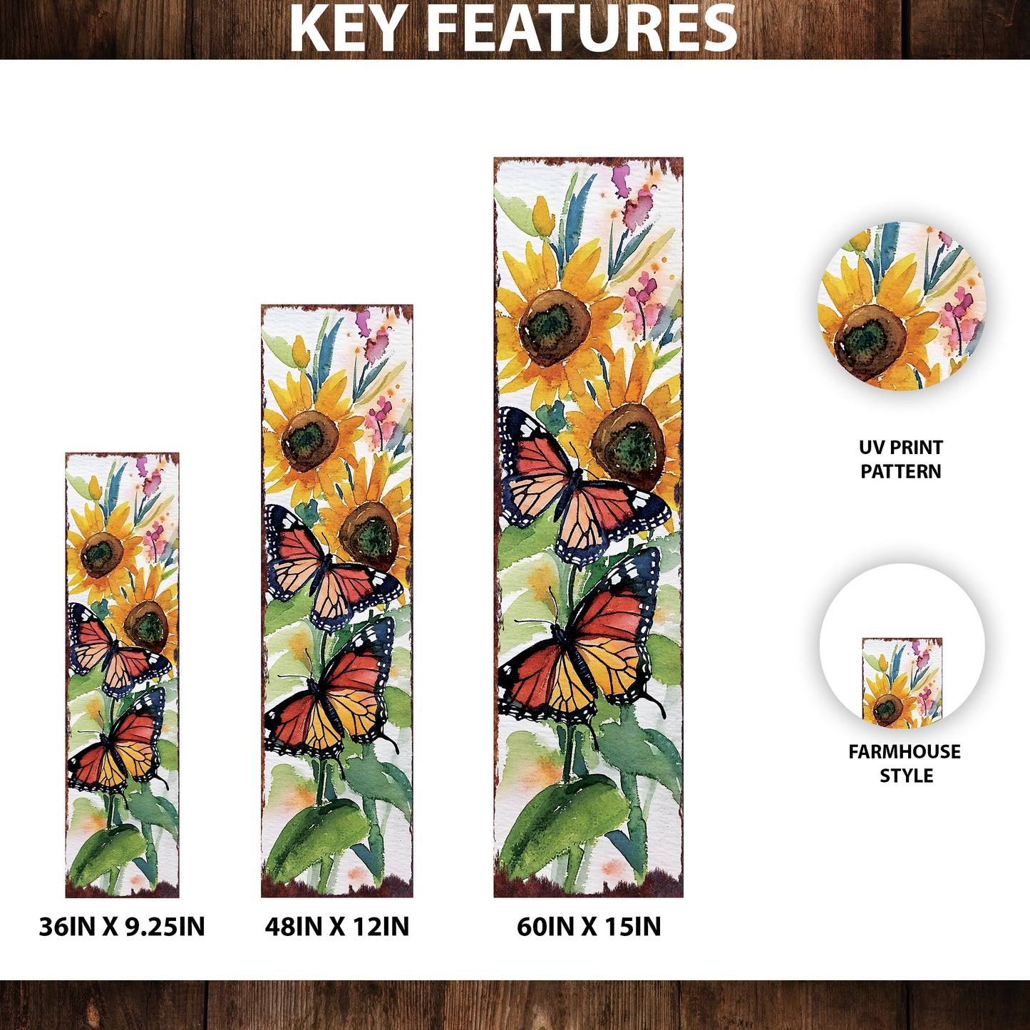 Summer Watercolor Monarch Butterfly with Sunflower Porch Sign | Multi Sizes Available | Perfect Summer Yard & Front Door Decor