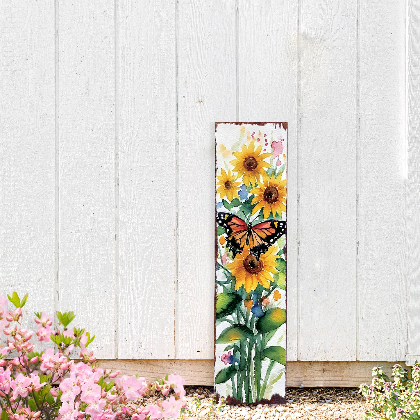 Summer Watercolor Monarch Butterfly with Sunflower Porch Sign | Multi Sizes Available | Perfect Summer Yard & Front Door Decor