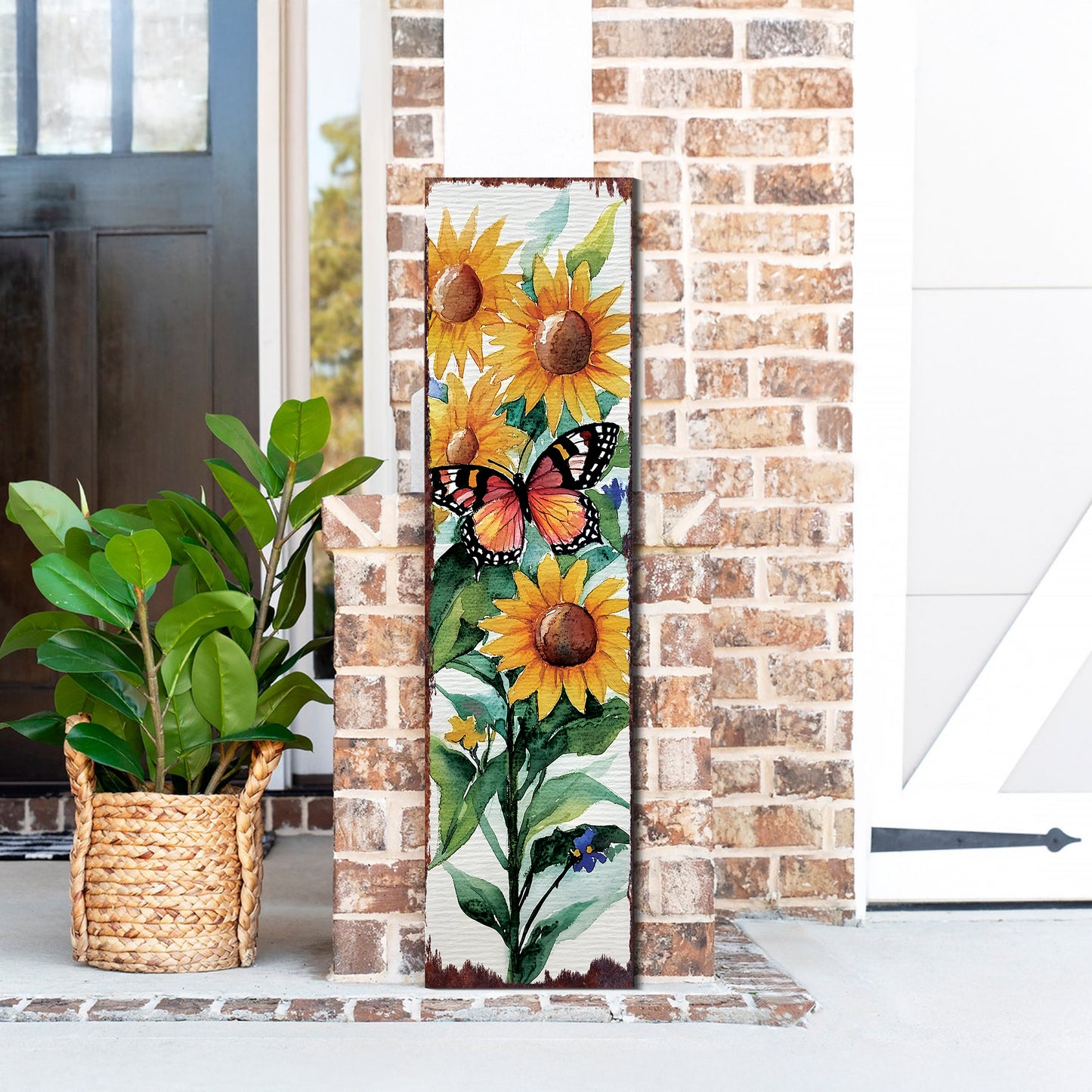 Summer Watercolor Monarch Butterfly with Sunflower Porch Sign | Multi Sizes Available | Perfect Summer Yard & Front Door Decor