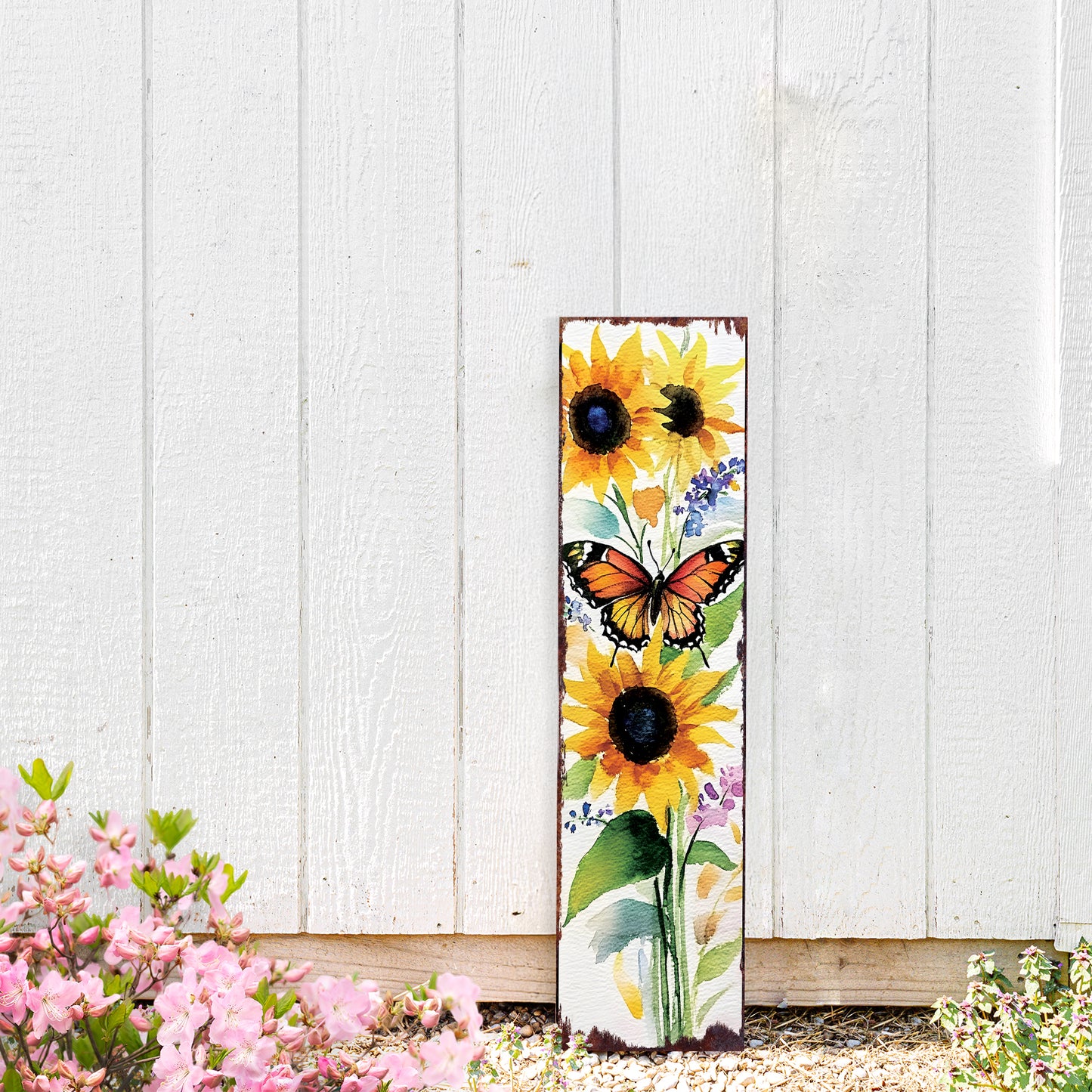 Summer Watercolor Monarch Butterfly with Sunflower Porch Sign | Multi Sizes Available | Perfect Summer Yard & Front Door Decor