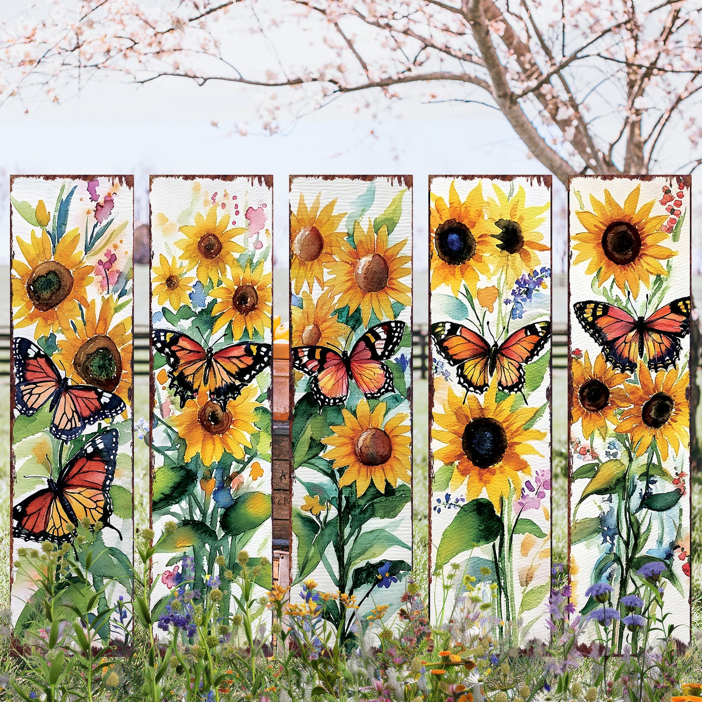 Summer Watercolor Monarch Butterfly with Sunflower Porch Sign | Multi Sizes Available | Perfect Summer Yard & Front Door Decor