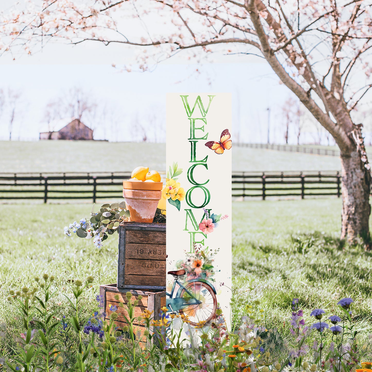Spring Welcome Floral Porch Sign | Multi Sizes Available | Perfect Spring Yard & Front Door Decor