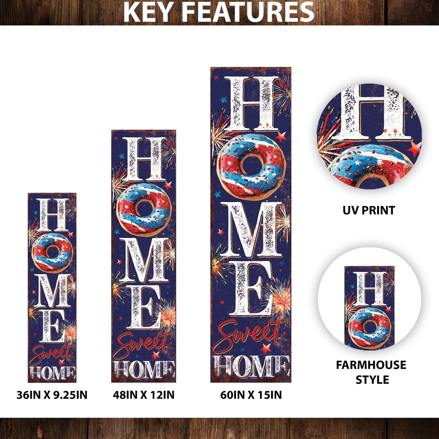 4th of July Home Sweet Home Porch Sign | Multi Sizes | Perfect Patriotic Yard & Independence Day Front Door Decor