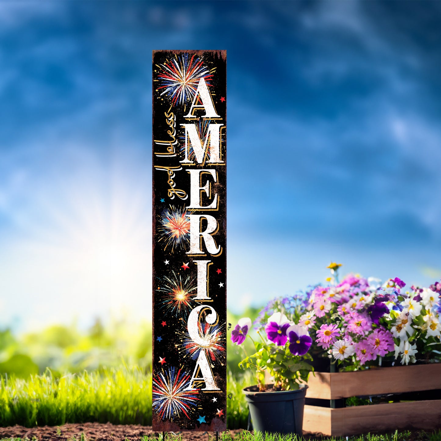 4th of July God Bless America Garden Stake | Multi Sizes | Perfect Patriotic Yard & Independence Day Garden Decor