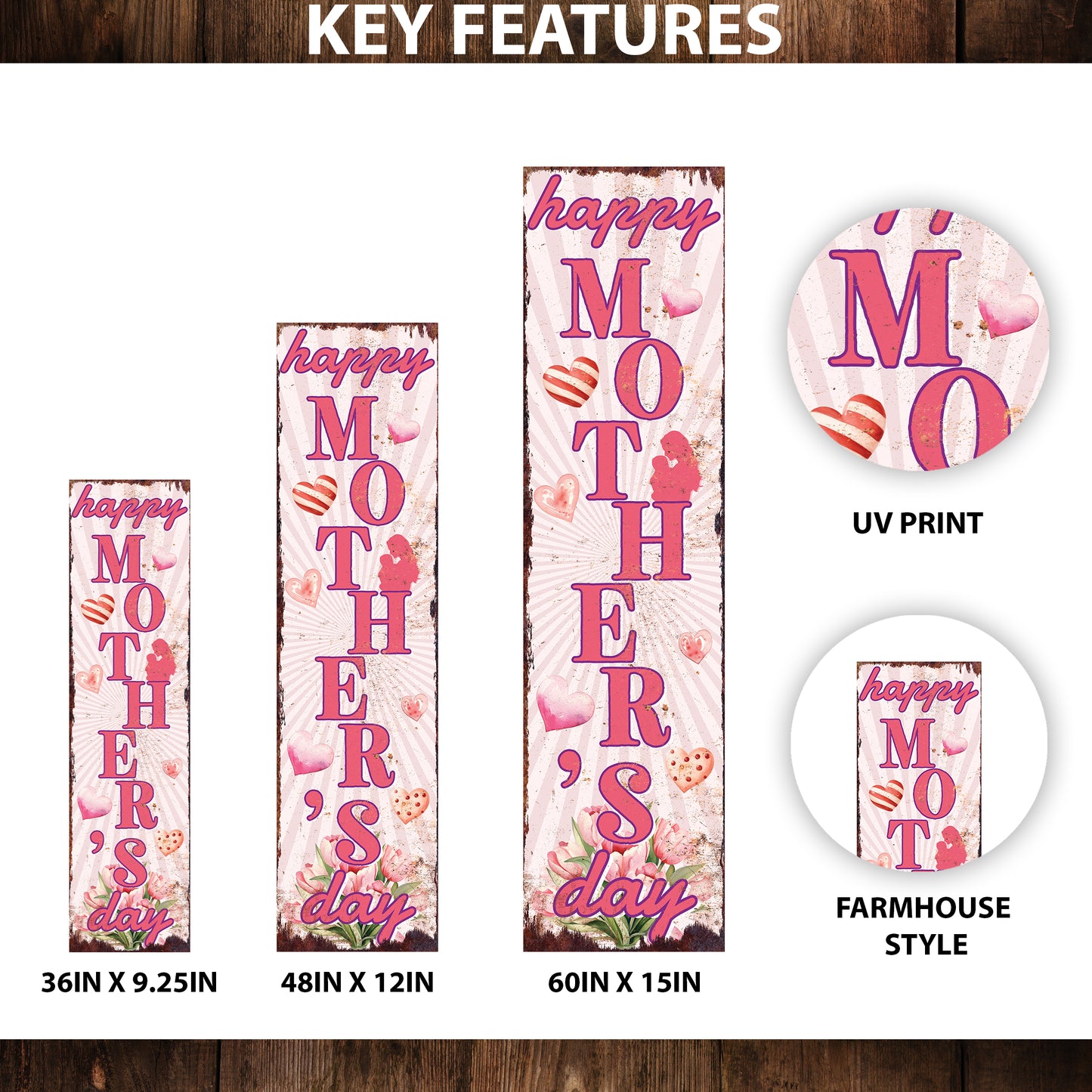 Happy Mother’s Day Porch Sign | Multi Sizes | Perfect Yard & Front Door Decor